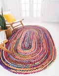 Unique Loom Braided Chindi Collection Area Rug - Layer (4 1 x 6 1 Oval, Multi/ Blue)