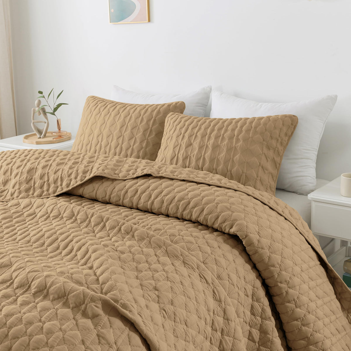 Wdcozy Yellow Quilt King Size Bedding Sets With Pillow Shams, Mustard Lightweight Bedspread Coverlet, Quilted Blanket Thin Comfo