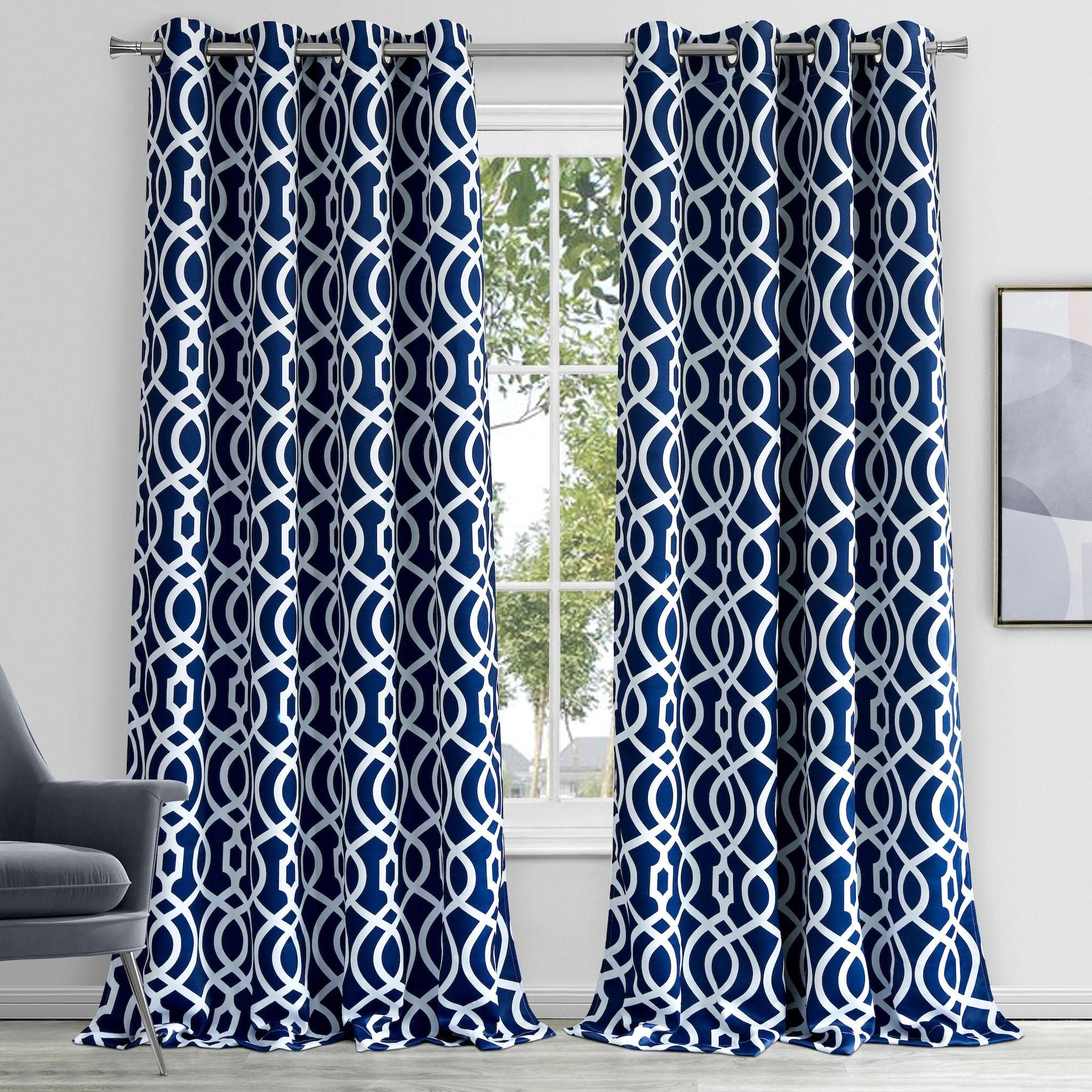 homeroots home decor NEW 84'' Navy Blue Trellis Black Out Window Curtain Panel