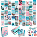 Artivo Blue Wall Collage Kit Aesthetic Pictures, 50 Set 4x6 inch, Pink VSCO Bedroom Decor for Teen Girls, Summer Beach Wall Art 