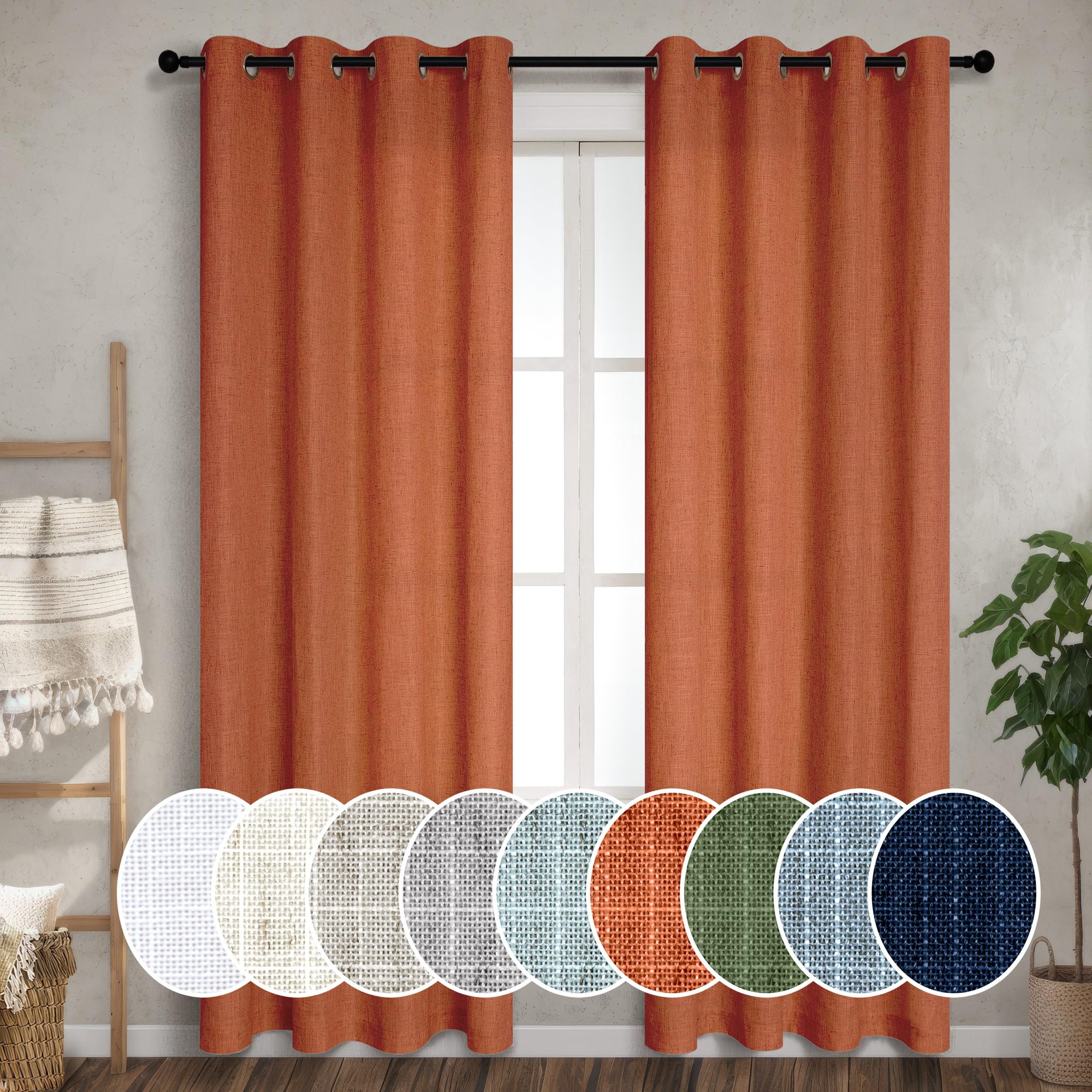 Pitalk Burnt Orange Curtains 96 Inches Long For Living Room 2 Panels Grommet Energy Efficient Drapes Lightweight Sheer Linen Ter