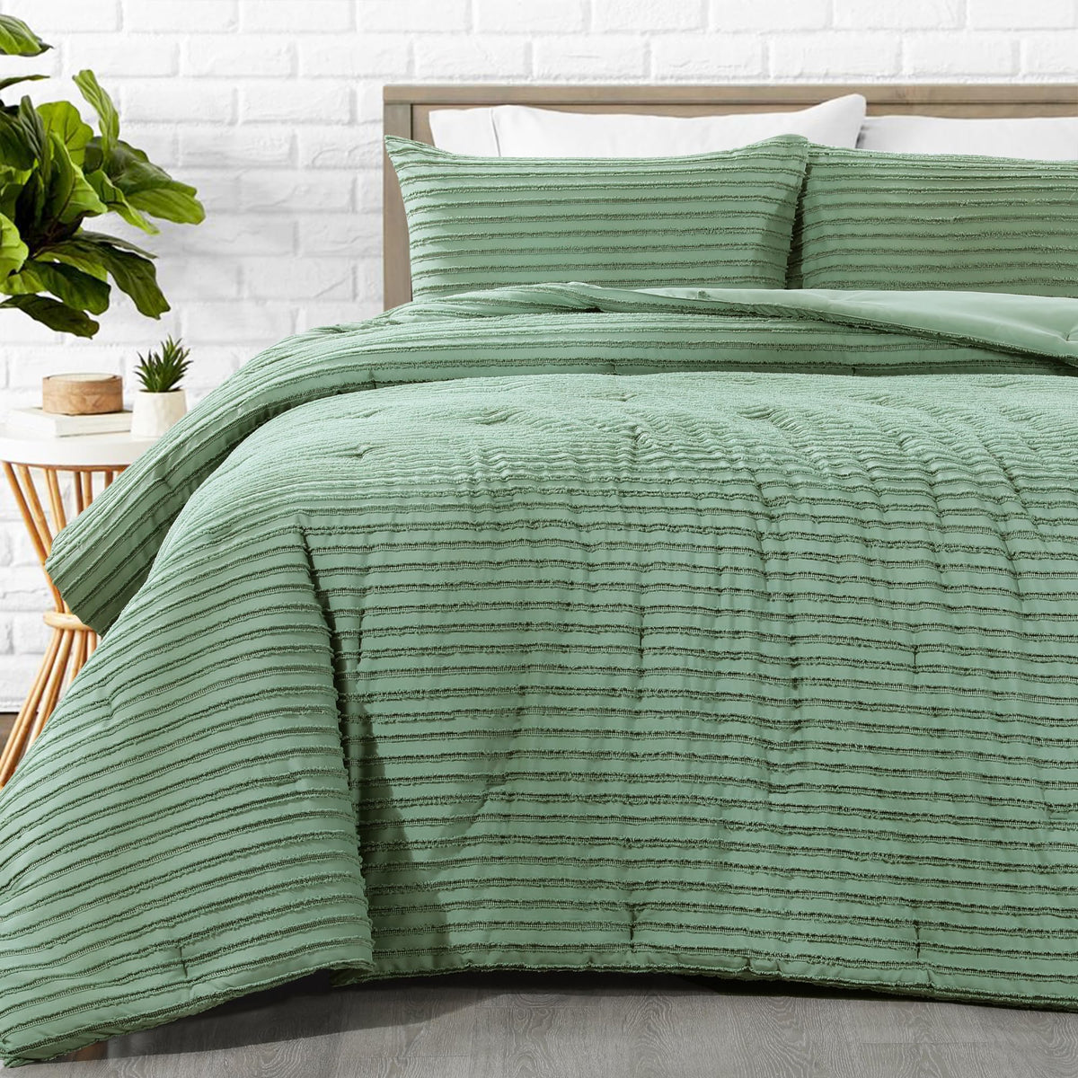 Hombys Oversized King Boho Comforter Set 120X120, Sage Green Tufted Jacquard Geometry Bedding Comforter For King Bed, Shabby Chi