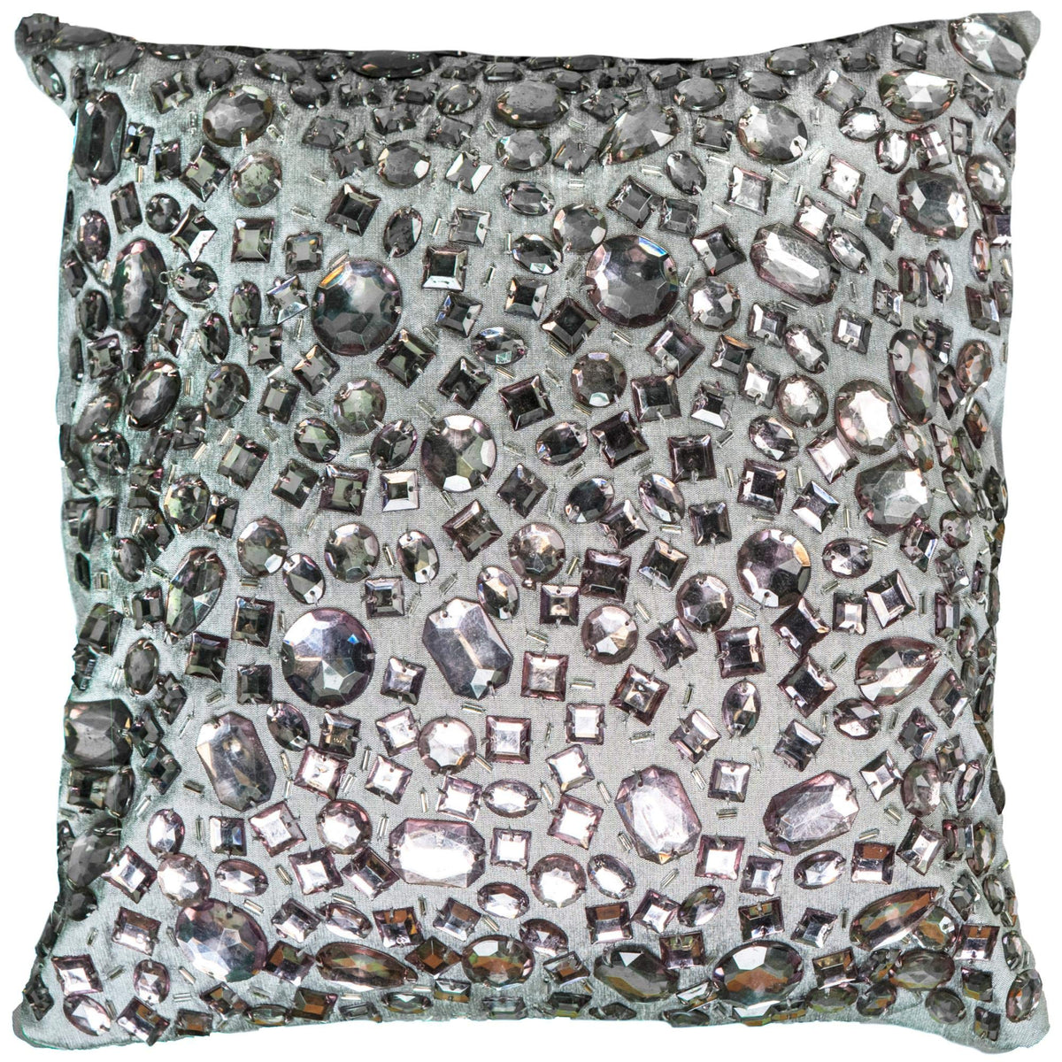 Rizzy Home | T05936 | Poly Fill Decorative Pillow | 12&quot;x12&quot; Metallic/Gray/Purple Hand Jeweled All Over