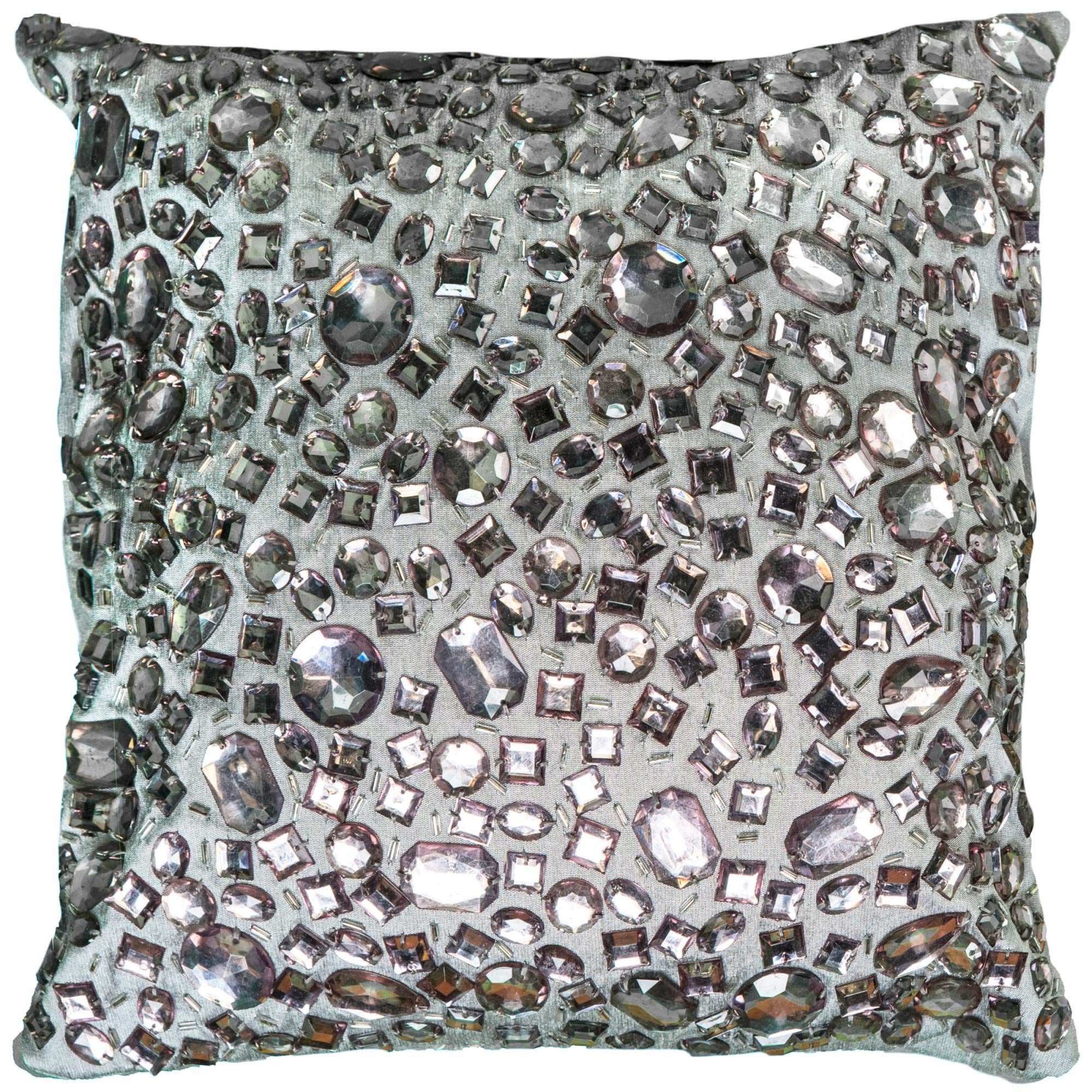 Rizzy Home | T05936 | Poly Fill Decorative Pillow | 12"x12" Metallic/Gray/Purple Hand Jeweled All Over