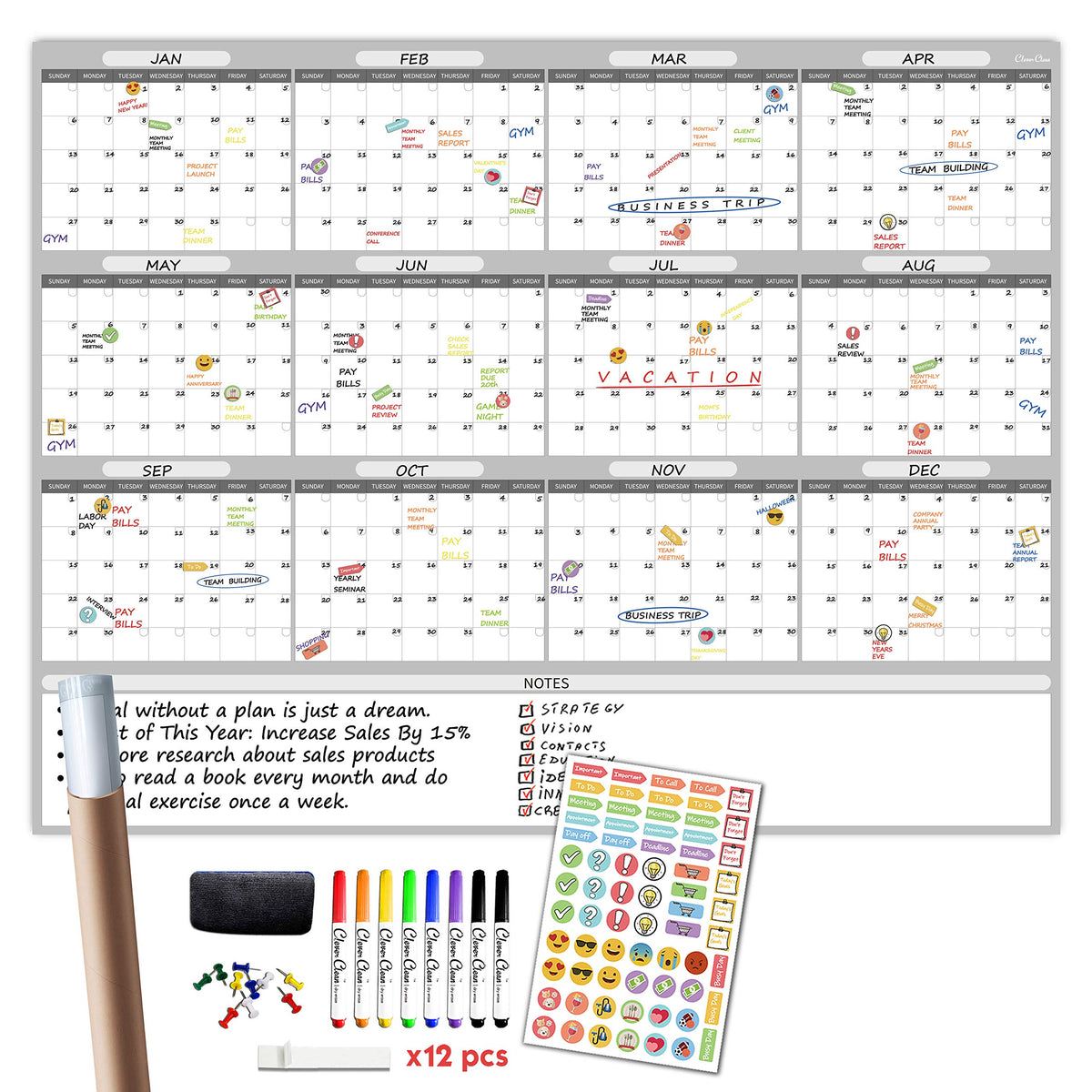 Large Dry Erase Wall Calendar - 48'X60' 2025 Undated Yearly Planner For Home, Office, School Projects - Jumbo Erasable Laminat