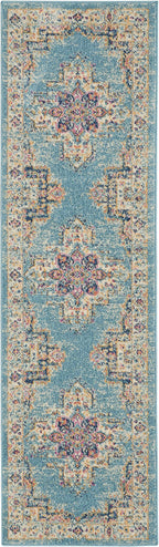 Nourison Passion Light Blue 2'2' X 7'6' Area Rug, Boho, Traditional, Easy Cleaning, Non Shedding, Bed Room, Living Room, Hallway, (8' Runner)