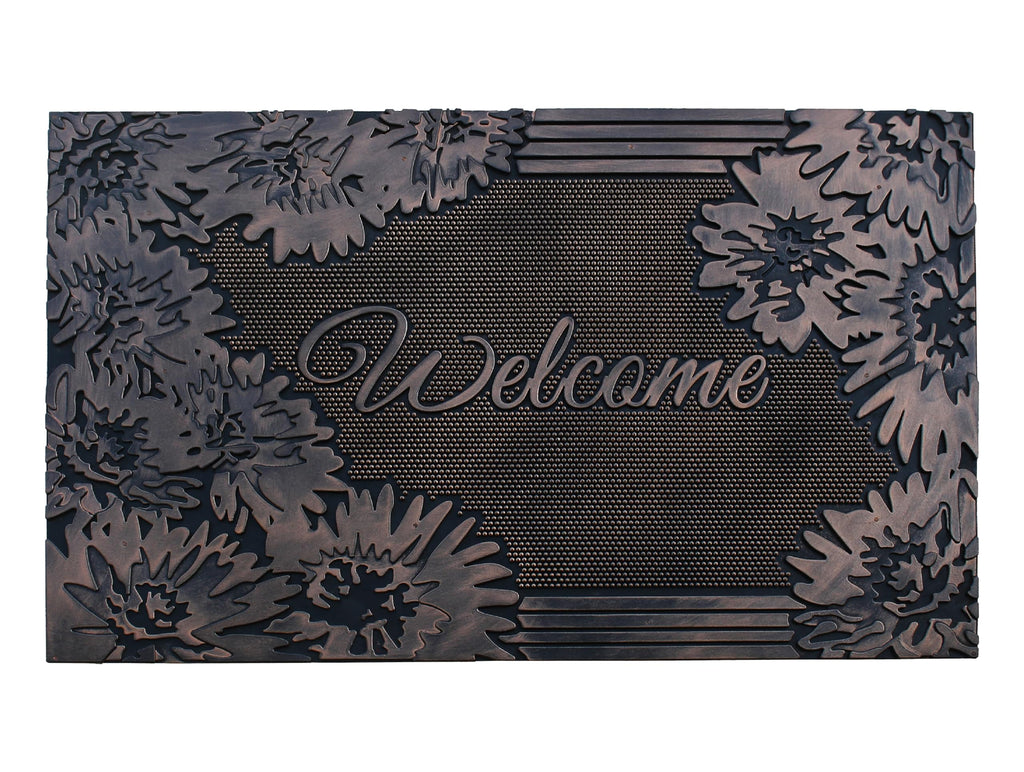 A1 Home Collections A1Hcrb6129 Floor Rubber Pin Fun Designed Door Mats For Indoor Outdoor Entrance, 18' X 30', Floral Welcome