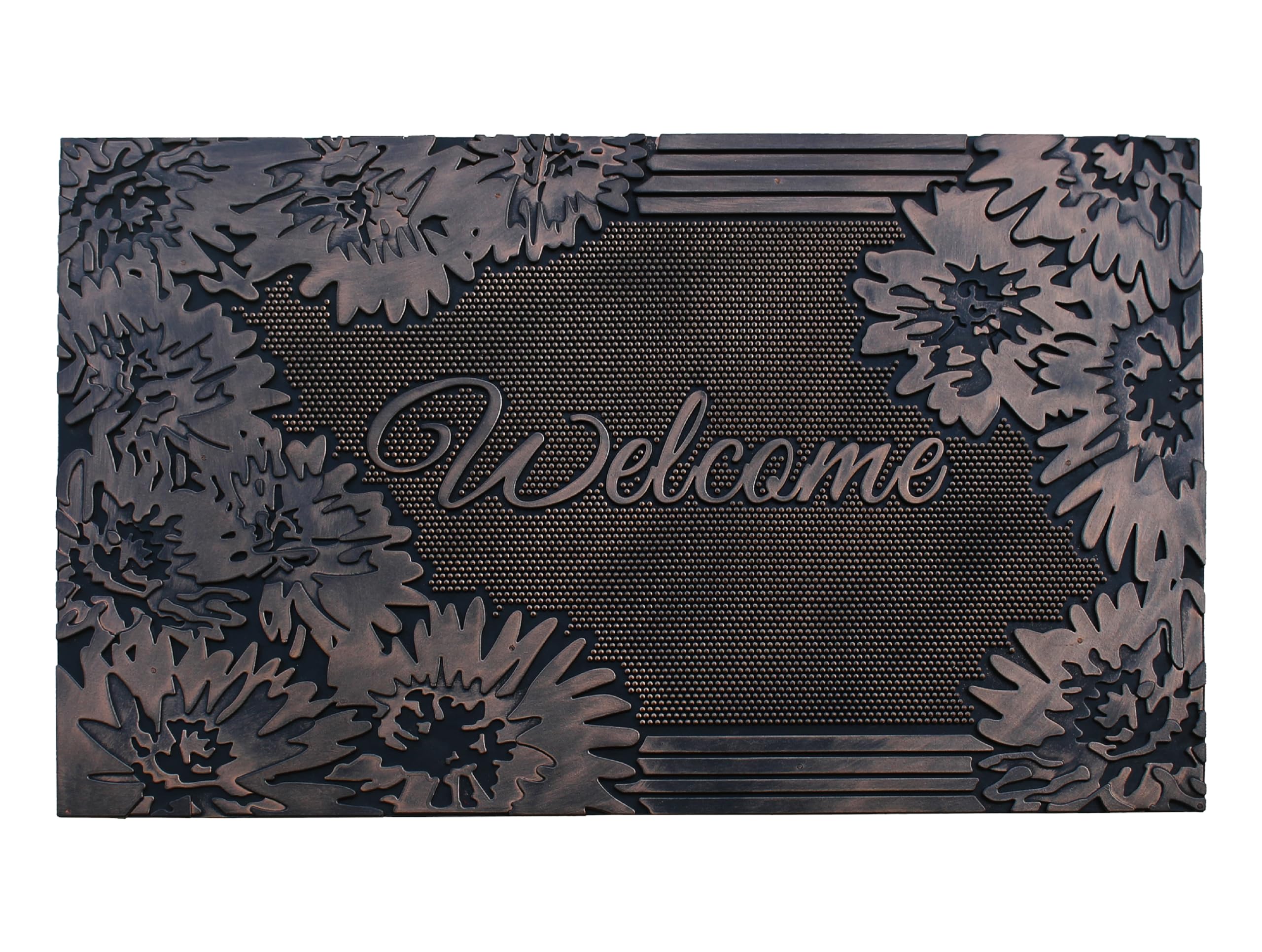 A1 Home Collections A1Hcrb6129 Floor Rubber Pin Fun Designed Door Mats For Indoor Outdoor Entrance, 18' X 30', Floral Welcome