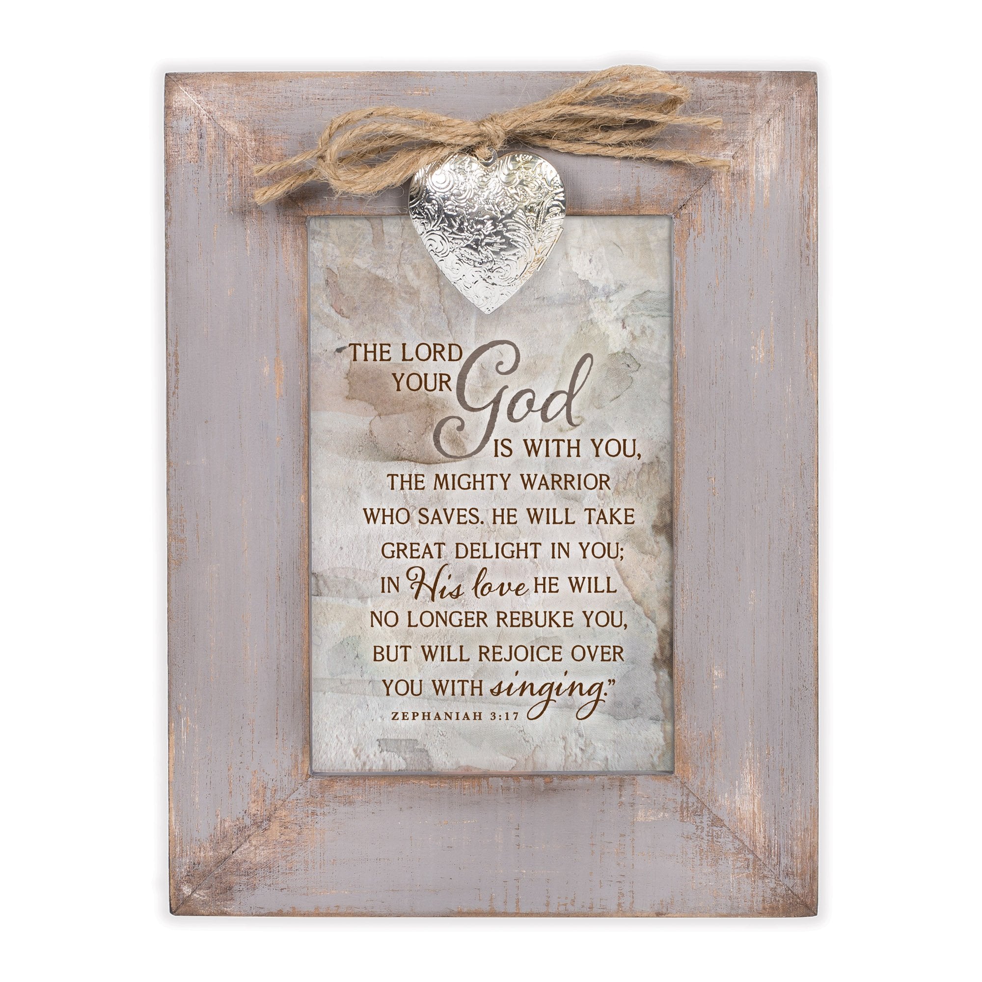 Cottage Garden The Lord God Is With You Grey Distressed Locket Easel Back Picture Frame