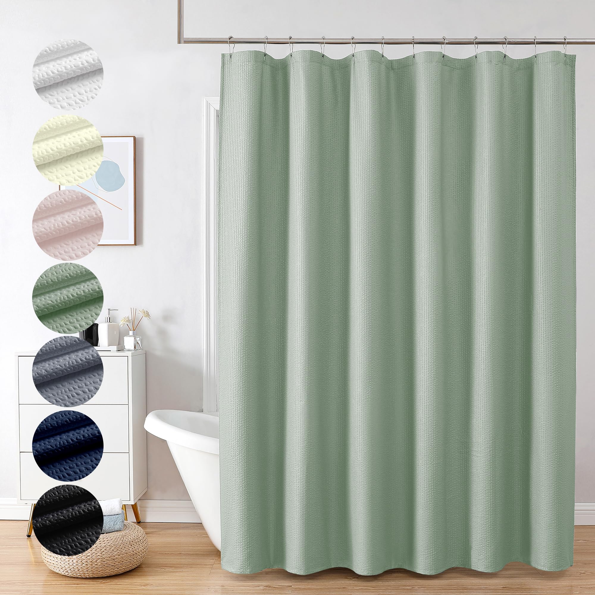 Ovzme Berry Sage Green Shower Curtain - 3D Embossed Textured Shower Curtains For Bathroom, Boho Waffle Green Shower Curtains, Lu