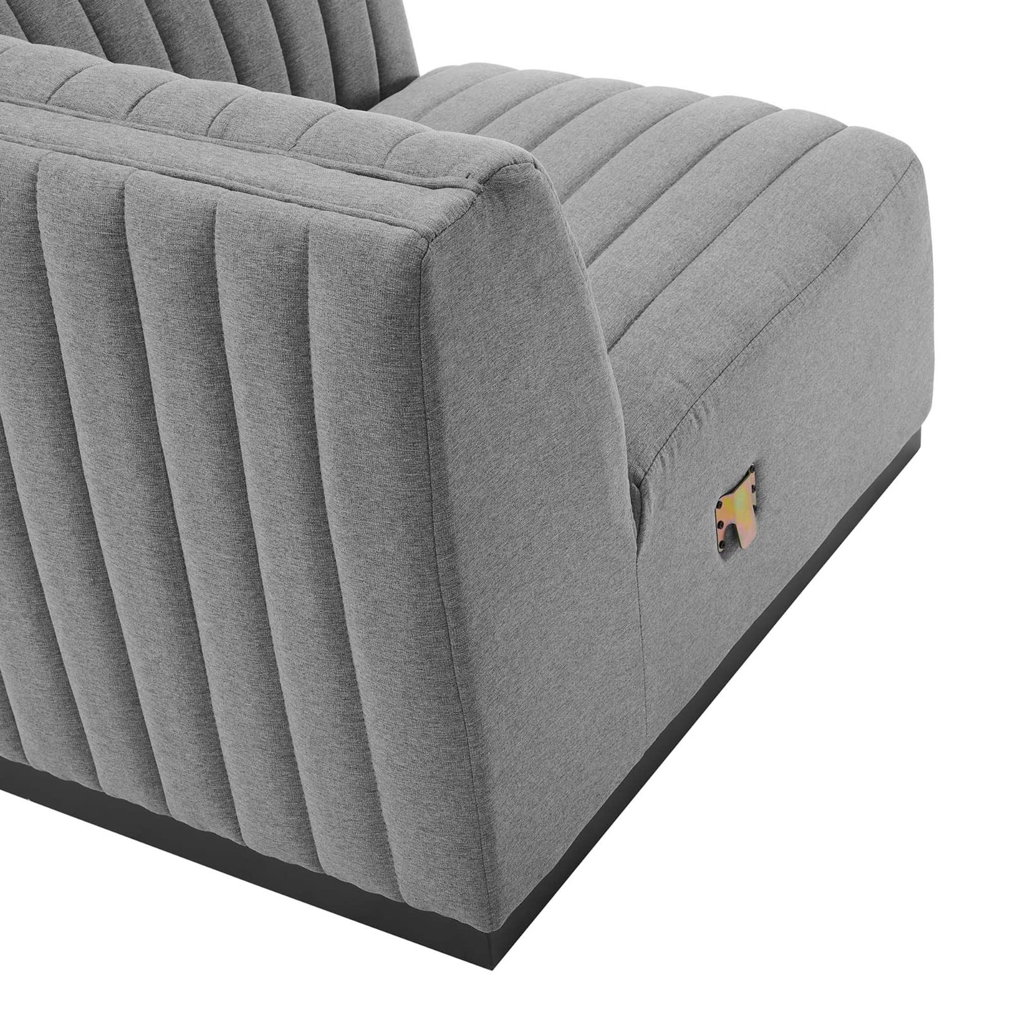 Modway Conjure Modern Channel Tufted Fabric Right Corner Chair in Gray