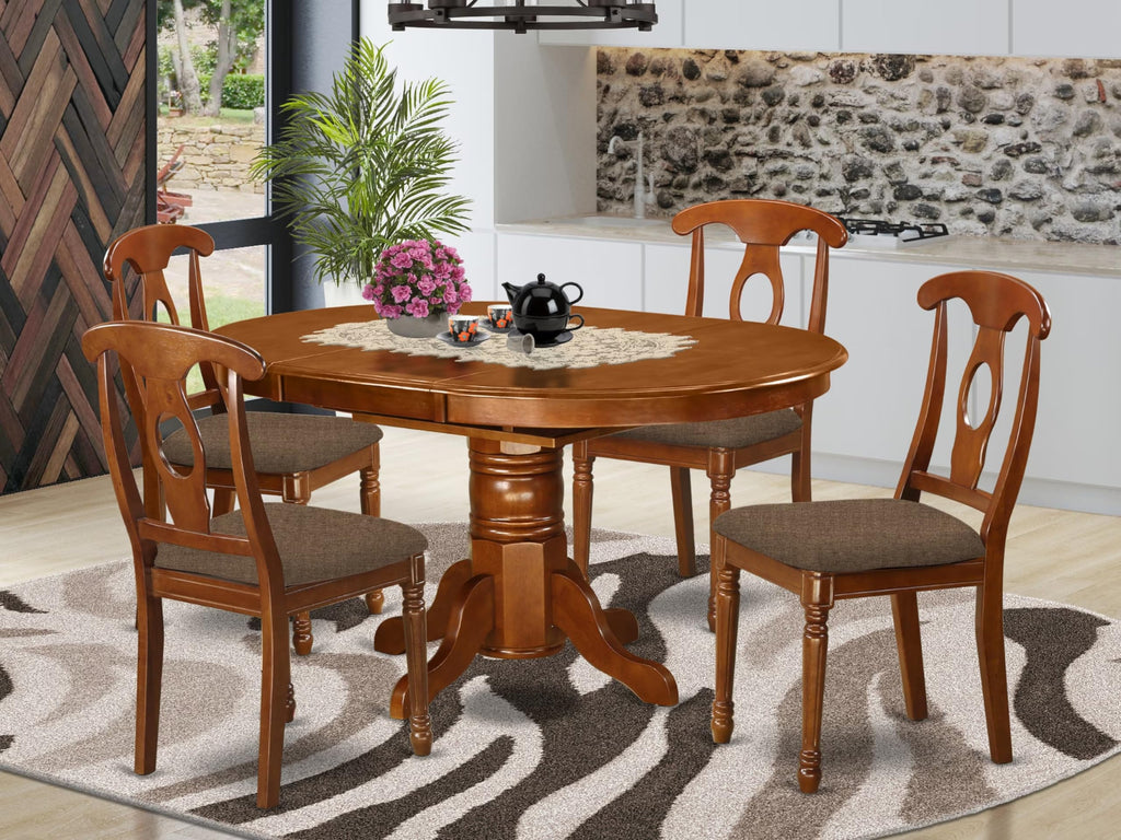 East West Furniture AVNA5-SBR-C Avon 5 Piece Set for 4 Includes an Oval Table with Butterfly Leaf and 4 Linen Fabric Kitchen Dining Chairs, 42x60 Inch