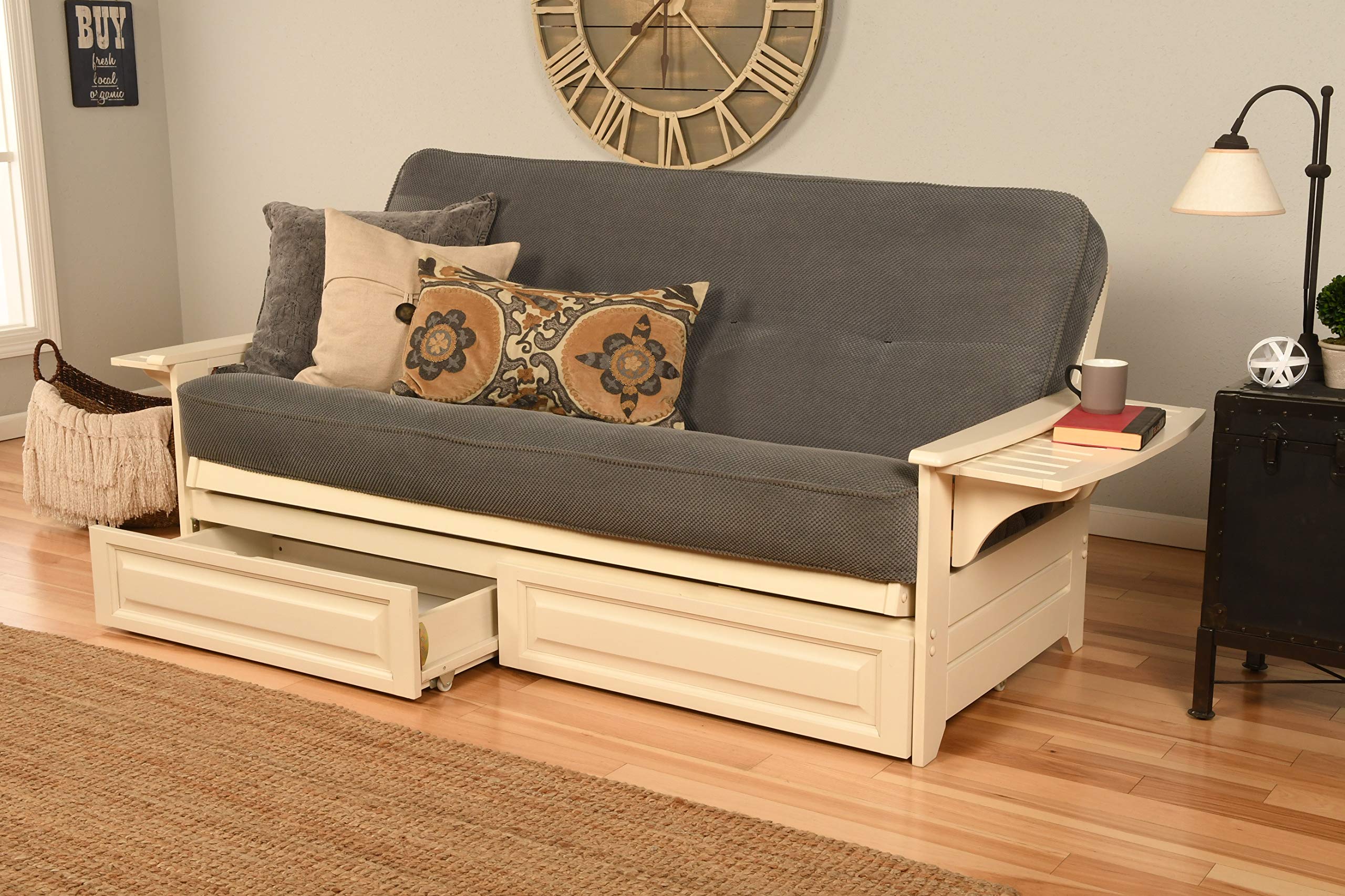 Kodiak Furniture Phoenix Full Futon With Fabric Mattress In White/Marmont Blue