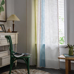 Sutuo Home Boho Curtains 84 Inch For Bedroom Living Room, Semi Blackout Linen Farmhouse Tassels Window Treatment Bohemian Embroidery Drape, Rod Pocket 1 Panel 52' W X 84' L, Green Blue Striped Linen