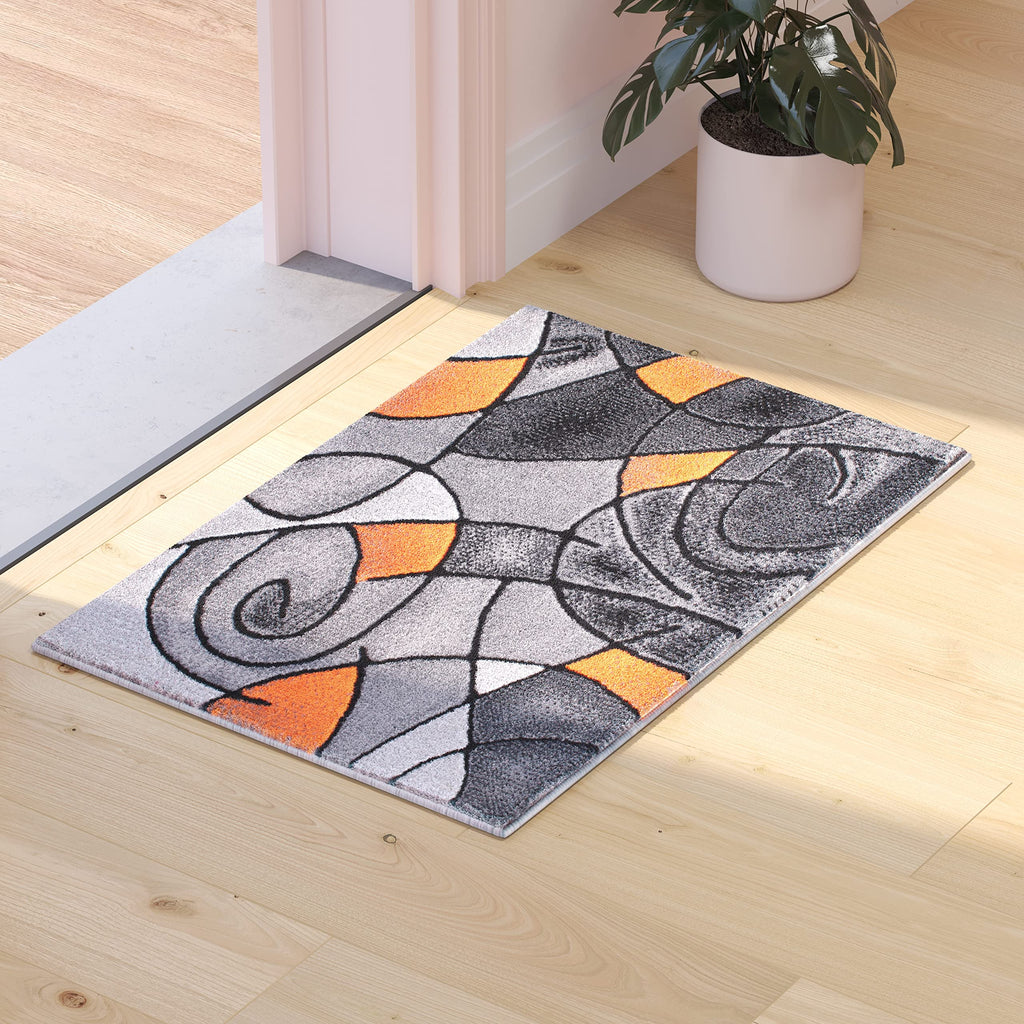 Flash Furniture Jubilee Collection Abstract Area Rug - High Pile Orange Olefin Rug - 2' X 3' Area Rug - Jute Backing - Hallway, Entryway, Bedroom, Living Room