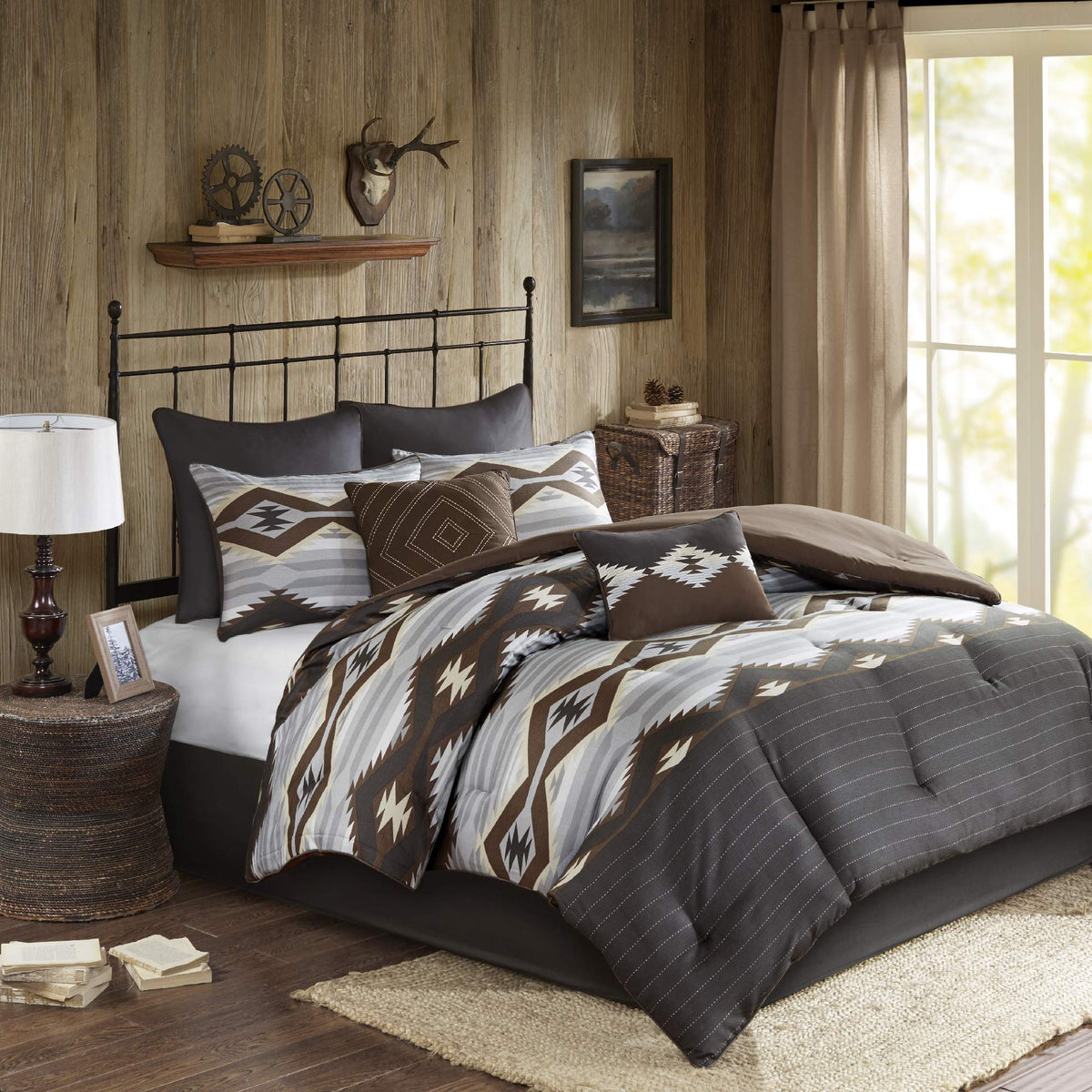 Woolrich Rustic Lodge Cabin Comforter Set - All Season Down Alternative Warm Bedding Layer And Matching Shams, Oversized King, B
