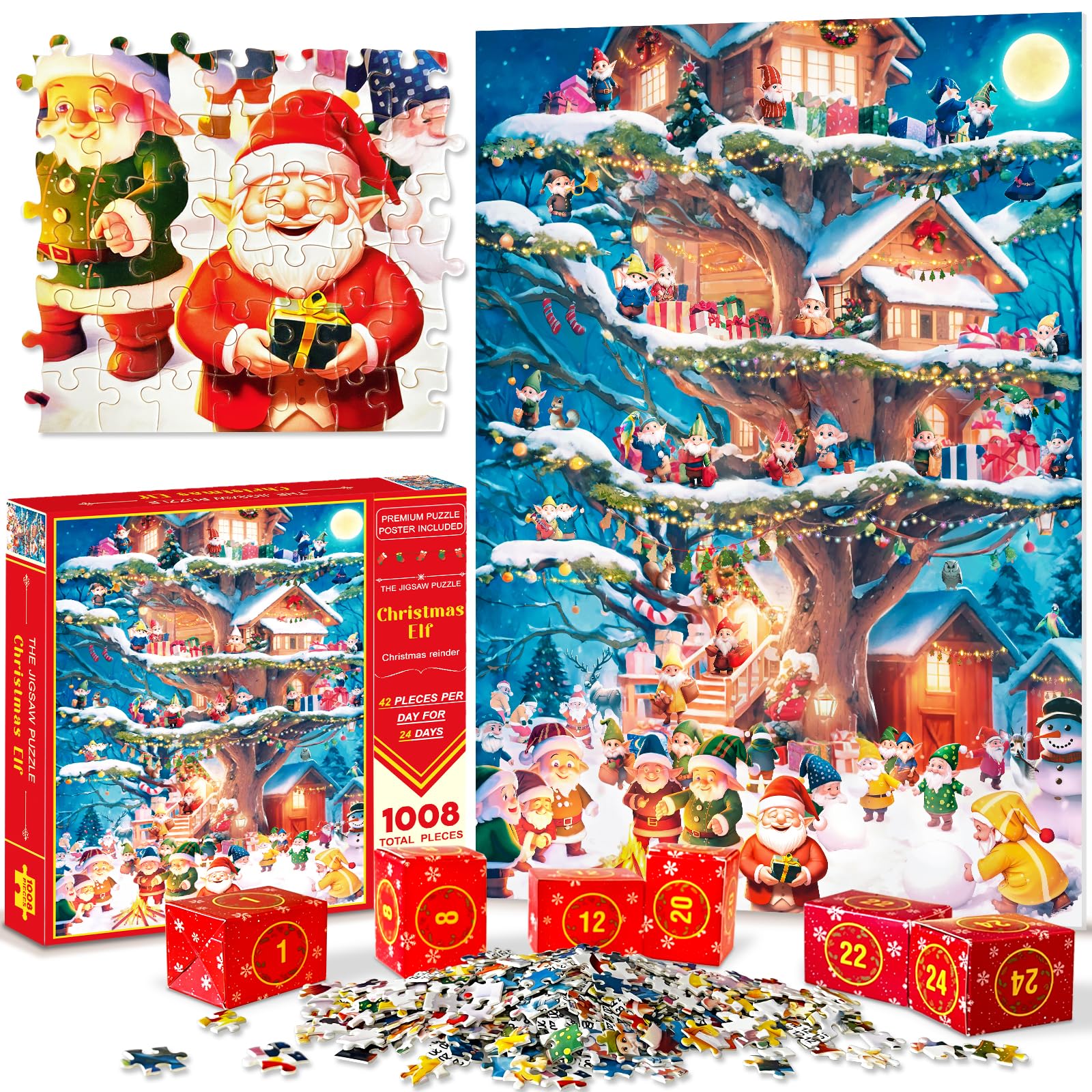 Advent Puzzle Calendar 2024 for Kids and Adults, 24 Days Christmas Countdown Calendars, Christmas Gifts for Boys Girls,1008 Piec