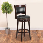 Flash Furniture 29'' Cappuccino Wood Barstool With Black Leather Swivel Seat