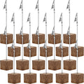 20 Pieces Place Card Holder Cube Photo Clips Holder With Alligator Clip Wood Base Memo Table Number Holder Card Display Stands F