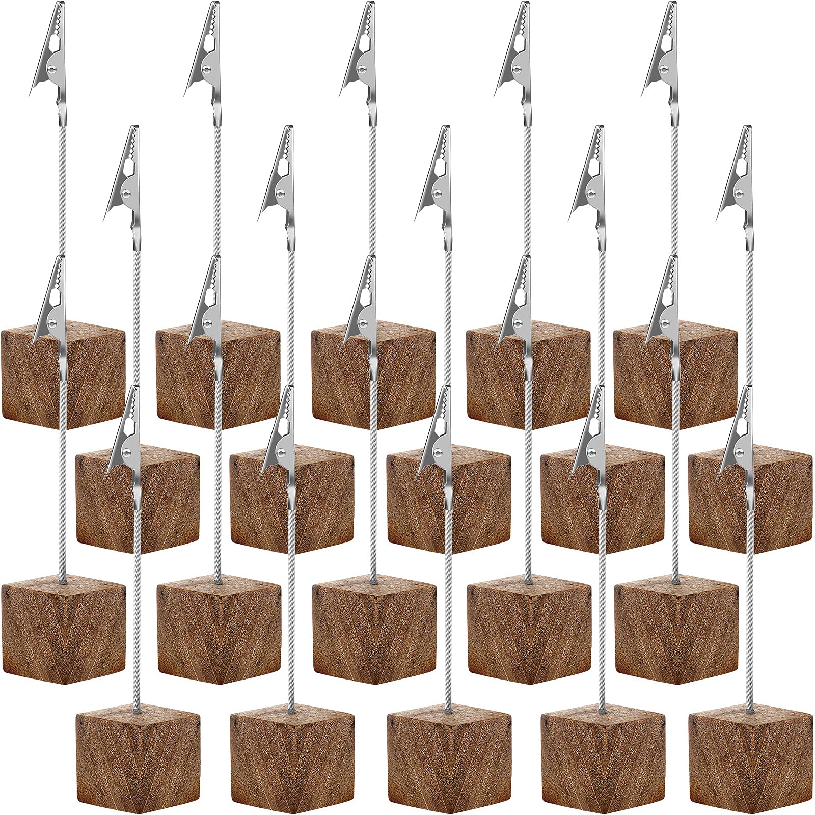 20 Pieces Place Card Holder Cube Photo Clips Holder With Alligator Clip Wood Base Memo Table Number Holder Card Display Stands F
