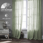 Meetbily Sage Green Linen Curtains 96 Inches Long Semi Sheer Back Tab Drapes For Living Room 2 Panels Light Green Boho Neutral C