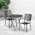 Flash Furniture Commercial Grade 30 Round Black Indoor-Outdoor Steel Folding Patio Table Set with 2 Square Back Chairs