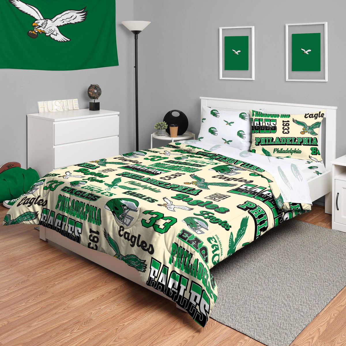 Foco Philadelphia Eagles Nfl Retro Bed In A Bag Comforter Bedding 5 Piece Full Set