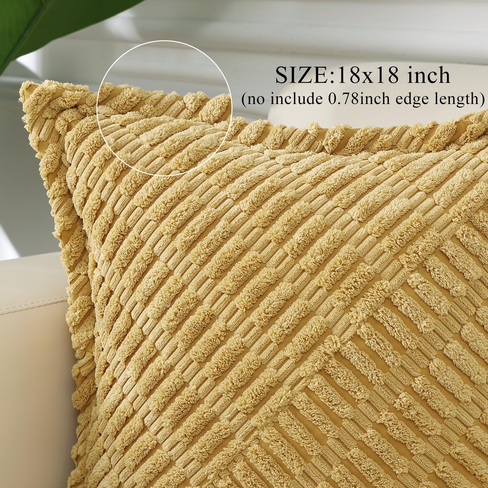 Decoruhome Decorative Mustard Yellow Throw Pillow Covers 18X18 Set Of 2 With Splicing, Boho Soft Corduroy Broadside Twill Pillow