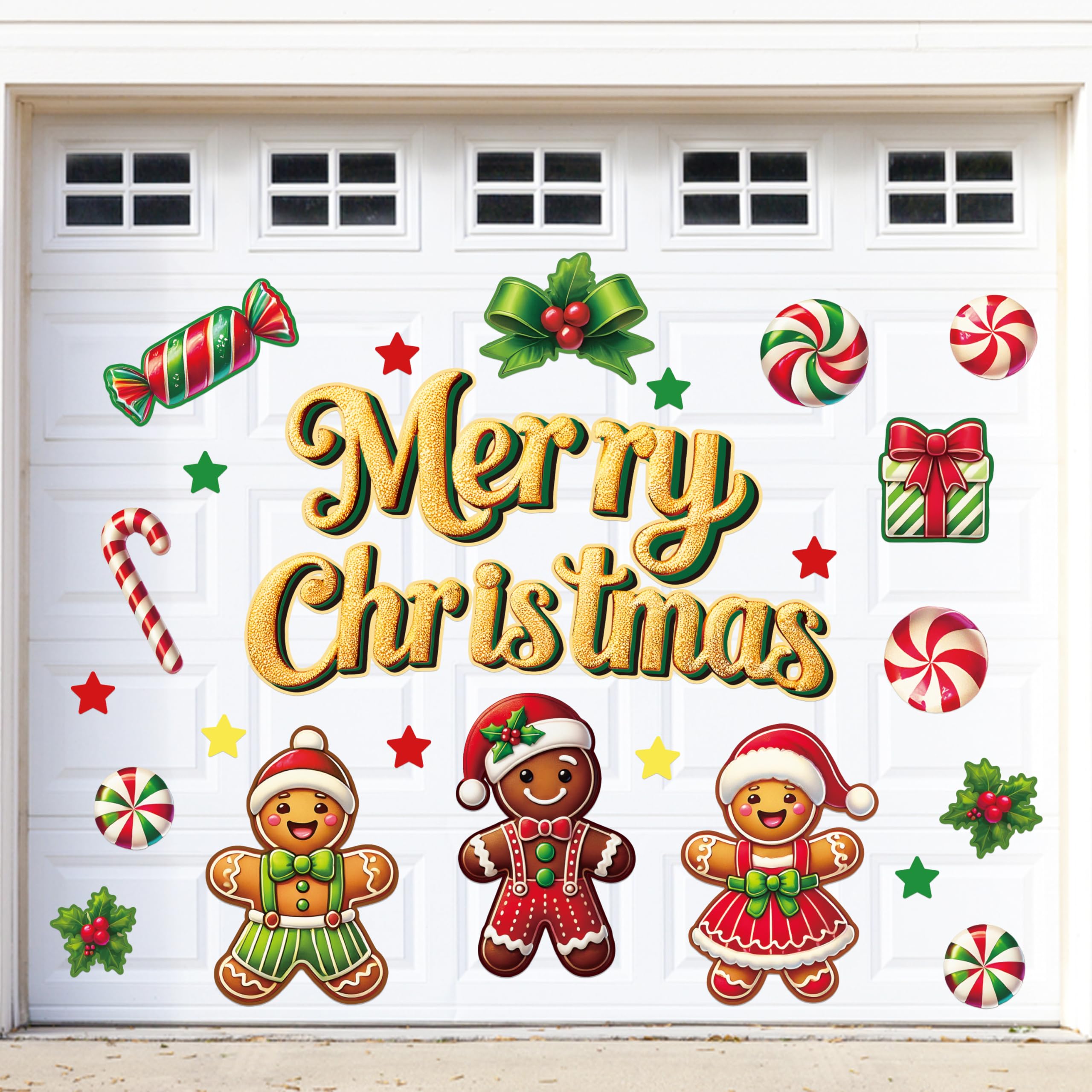 90Shine 28Pcs Christmas Garage Door Decorations Magnets - Gingerbread Men Merry Xmas Candy Canes, Holiday Refrigerator Fridge Ki