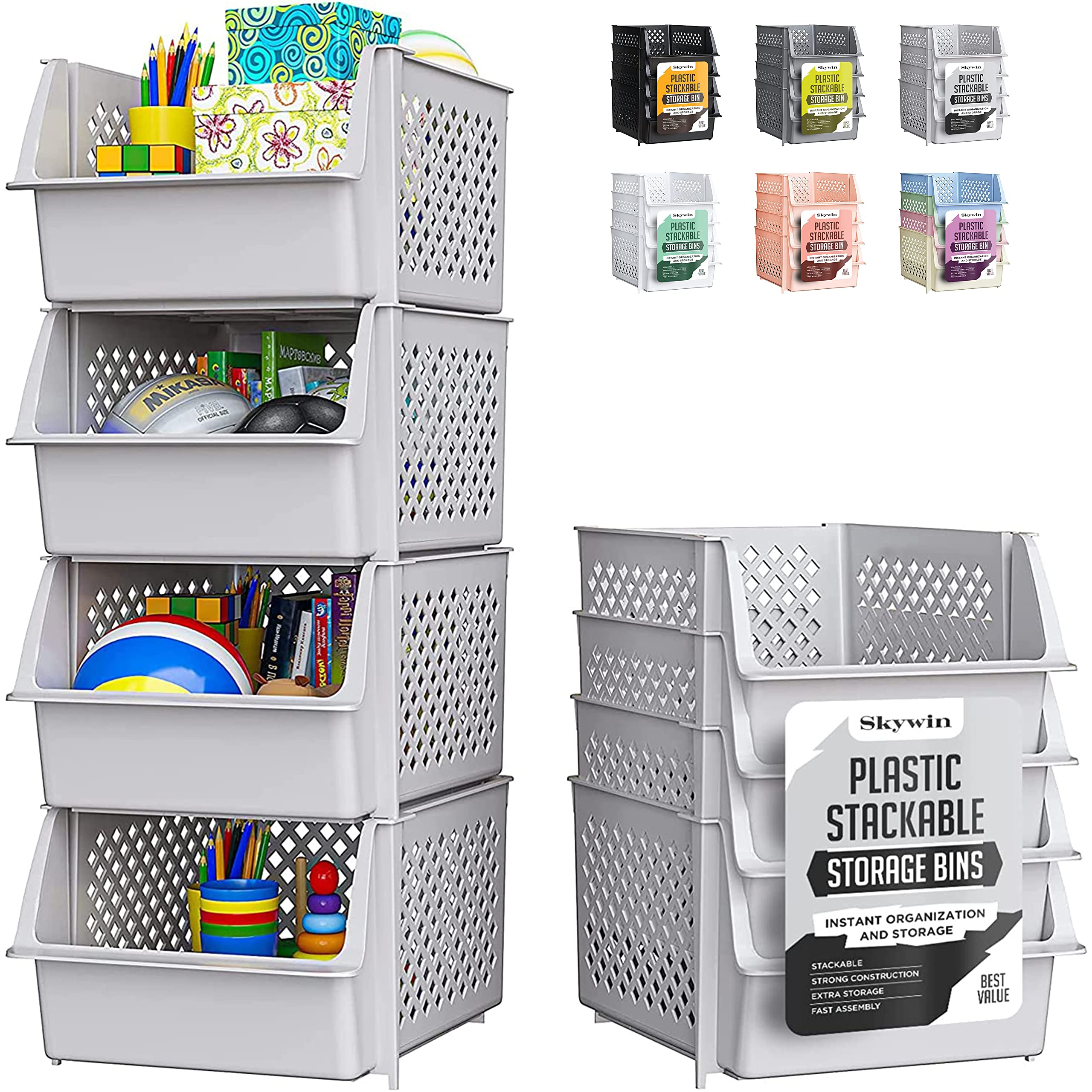 Tidyfriend Stackable Storage Bins For Pantry, 4 Pack Stackable Bins For Organizing Food, Kitchen, And Bathroom Essentials (Light
