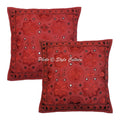 Stylo Culture Decorative Cotton Cushion Covers For Sofa 16X16 Inch Embroidered Maroon Living Room Decor Mirrored Rajasthani Squa