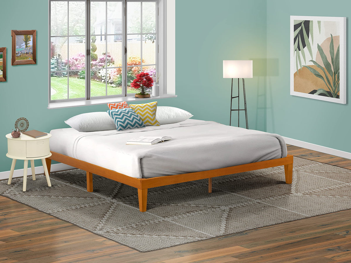 East West Furniture DNP-23-K King Size Platform Bed Frame with 4 Solid Wood Legs and 2 Extra Center Legs - Oak Finish