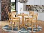 East West Furniture EDCF5-OAK-W 5 Piece Kitchen Counter Set Includes a Round Dining Table with Pedestal and 4 Dining Room Chairs, 30x30 Inch, Oak