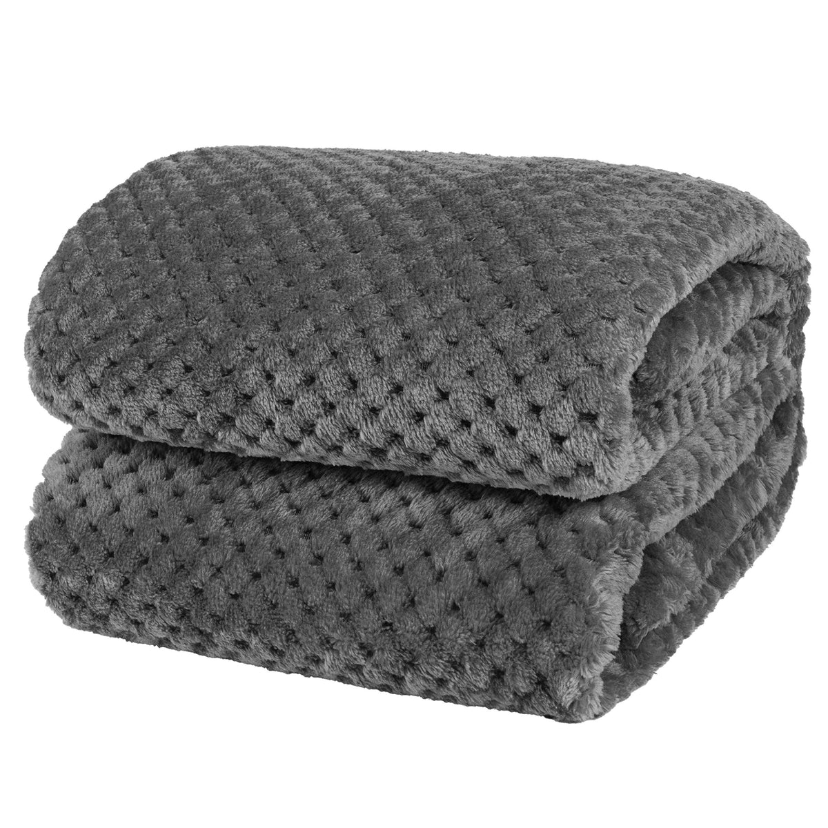 Premium Flannel Fleece Bed Throw Blanket For Sofa Couch | Charcoal Dark Grey Waffle Textured Soft Fuzzy Blanket | Warm Cozy Micr