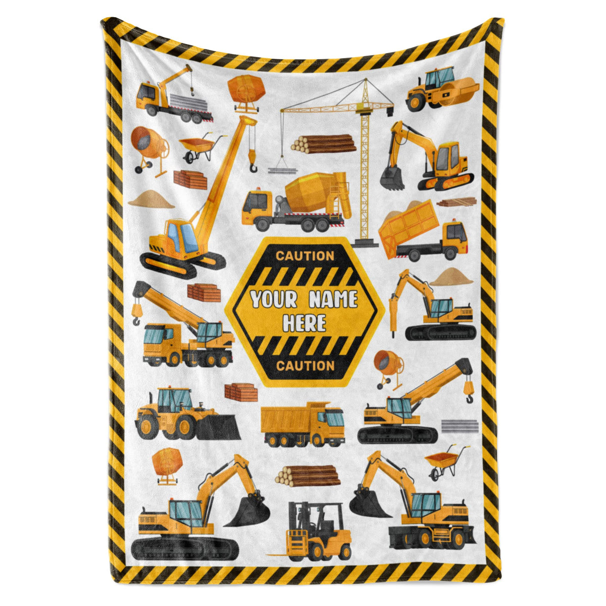 Personalized Truck Blanket - Made In Usa And Shipped Next Day - Soft Fleece Construction Excavator Design For Kids & Adults, Tod