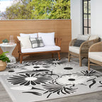 Nourison Aloha Indoor/Outdoor Black White 7'10' X 10'6' Area Rug, Easy Cleaning, Non Shedding, Bed Room, Living Room, Dining Room, Kitchen (8X11)