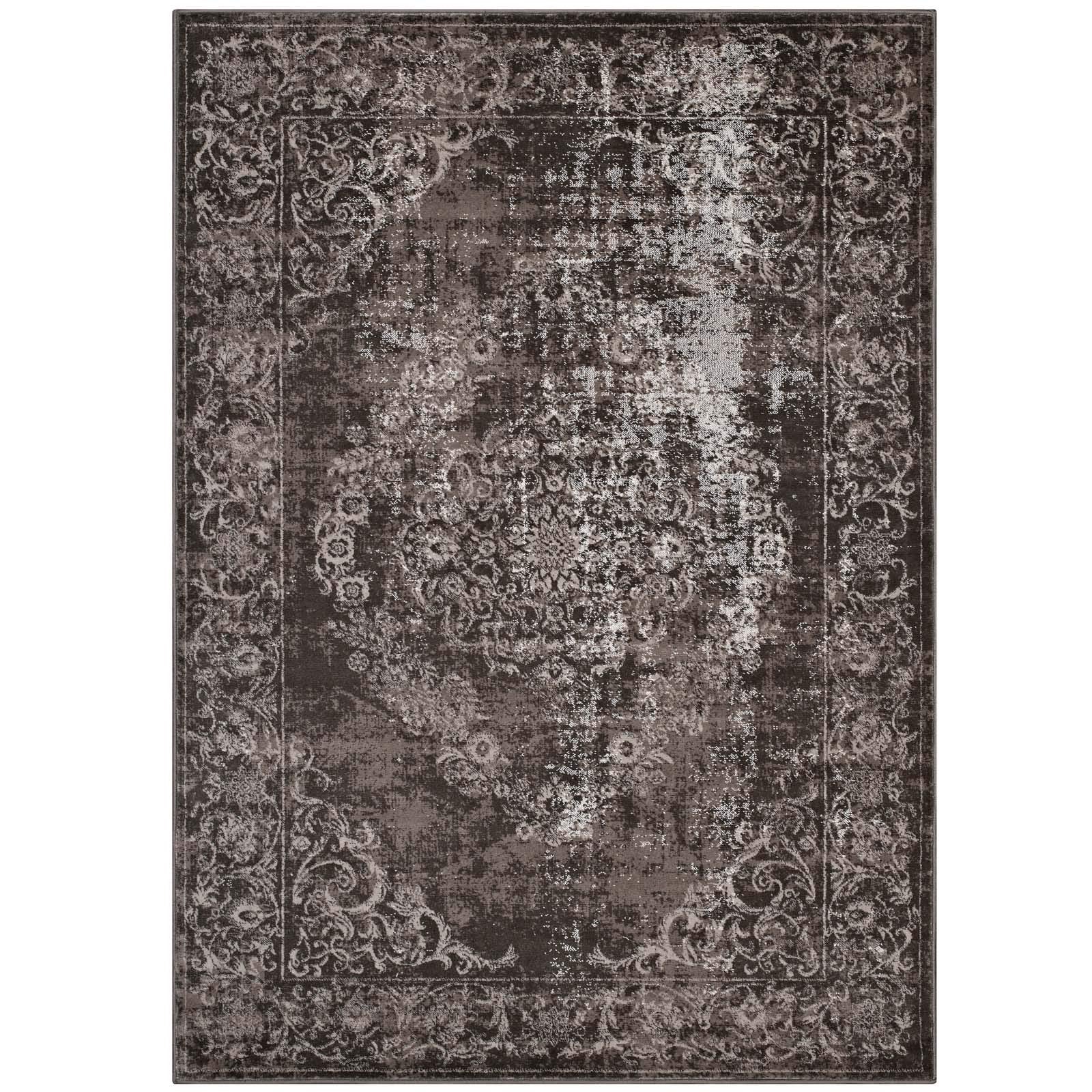 Modway Gamela Rustic Vintage Ornate Floral Medallion 8X10 Area Rug In Antique Light And Dark Brown