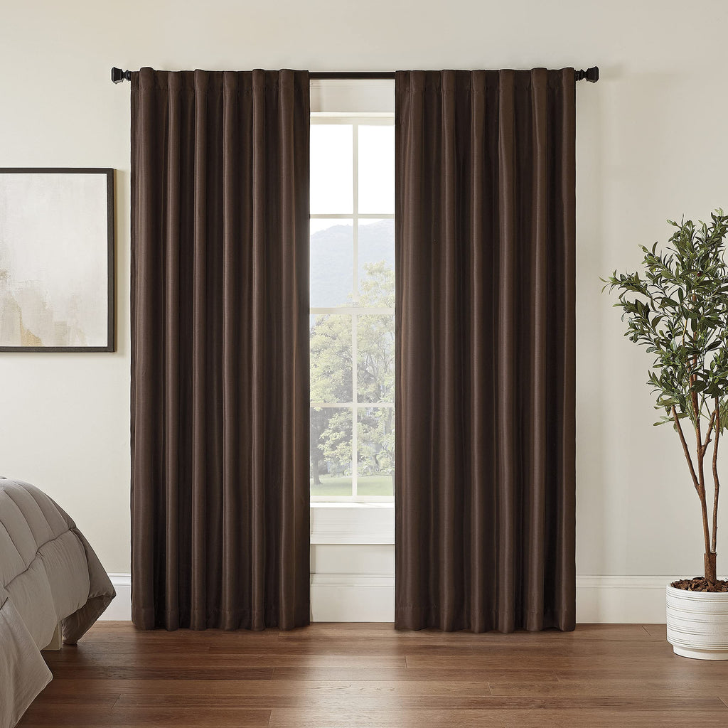Eclipse Fresno Modern Blackout Thermal Rod Pocket Window Curtain For Bedroom (1 Panel), 52 In X 63 In, Espresso