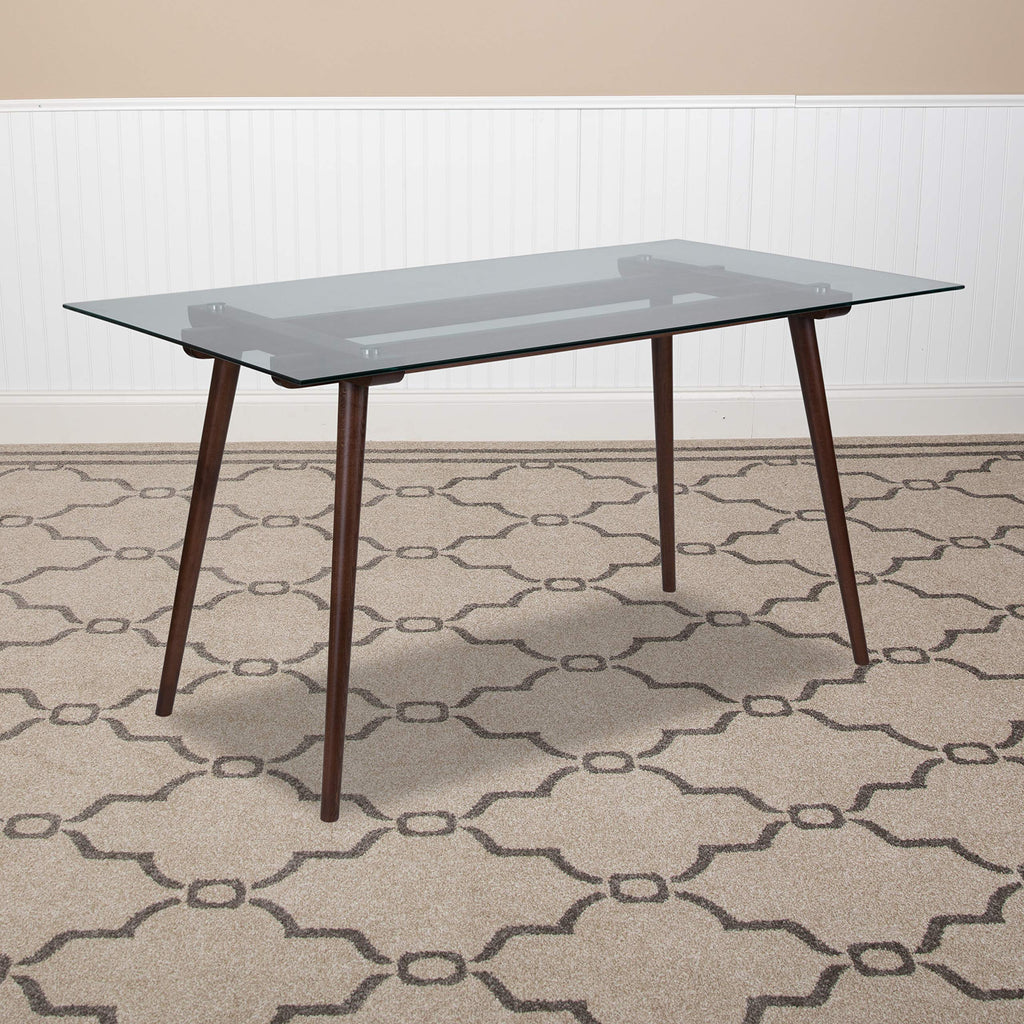 Flash Furniture Meriden 31.5' X 55' Rectangular Solid Walnut Wood Table With Clear Glass Top