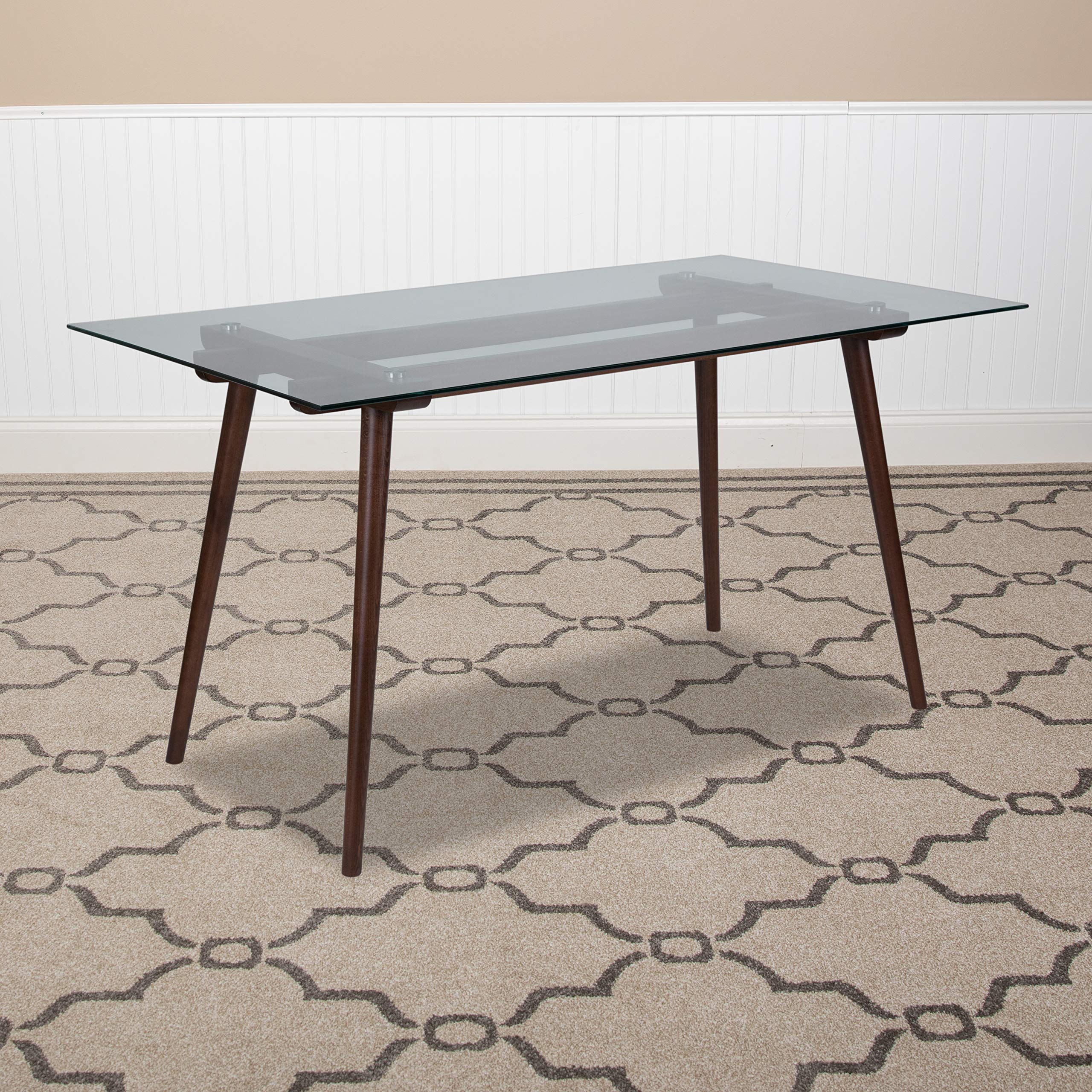 Flash Furniture Meriden 31.5' X 55' Rectangular Solid Walnut Wood Table With Clear Glass Top