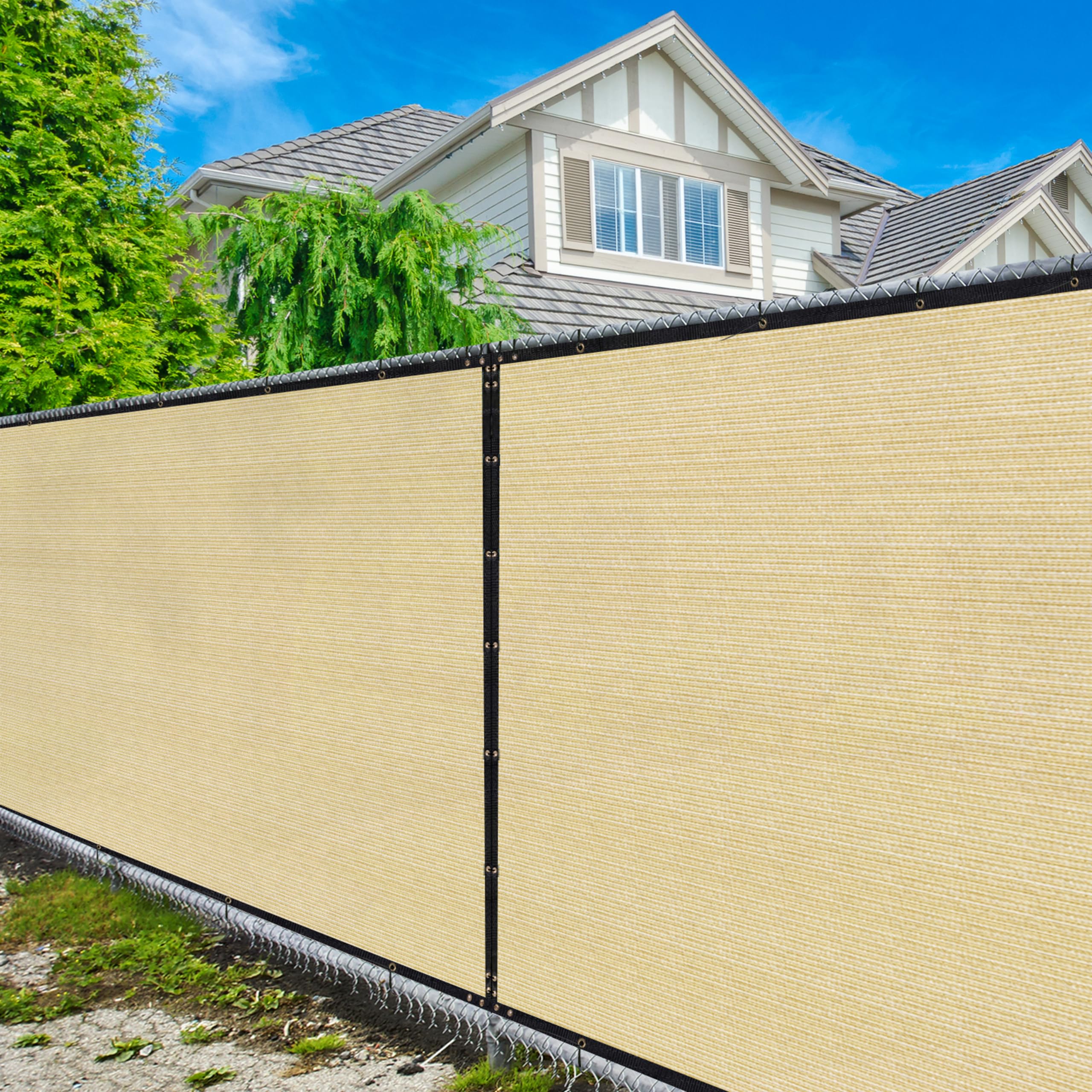 Amgo 6' X 10' Beige Fence Privacy Screen, Commercial Standard Heavy Duty Windscreen With Bindings & Grommets, 90% Blockage, Cabl