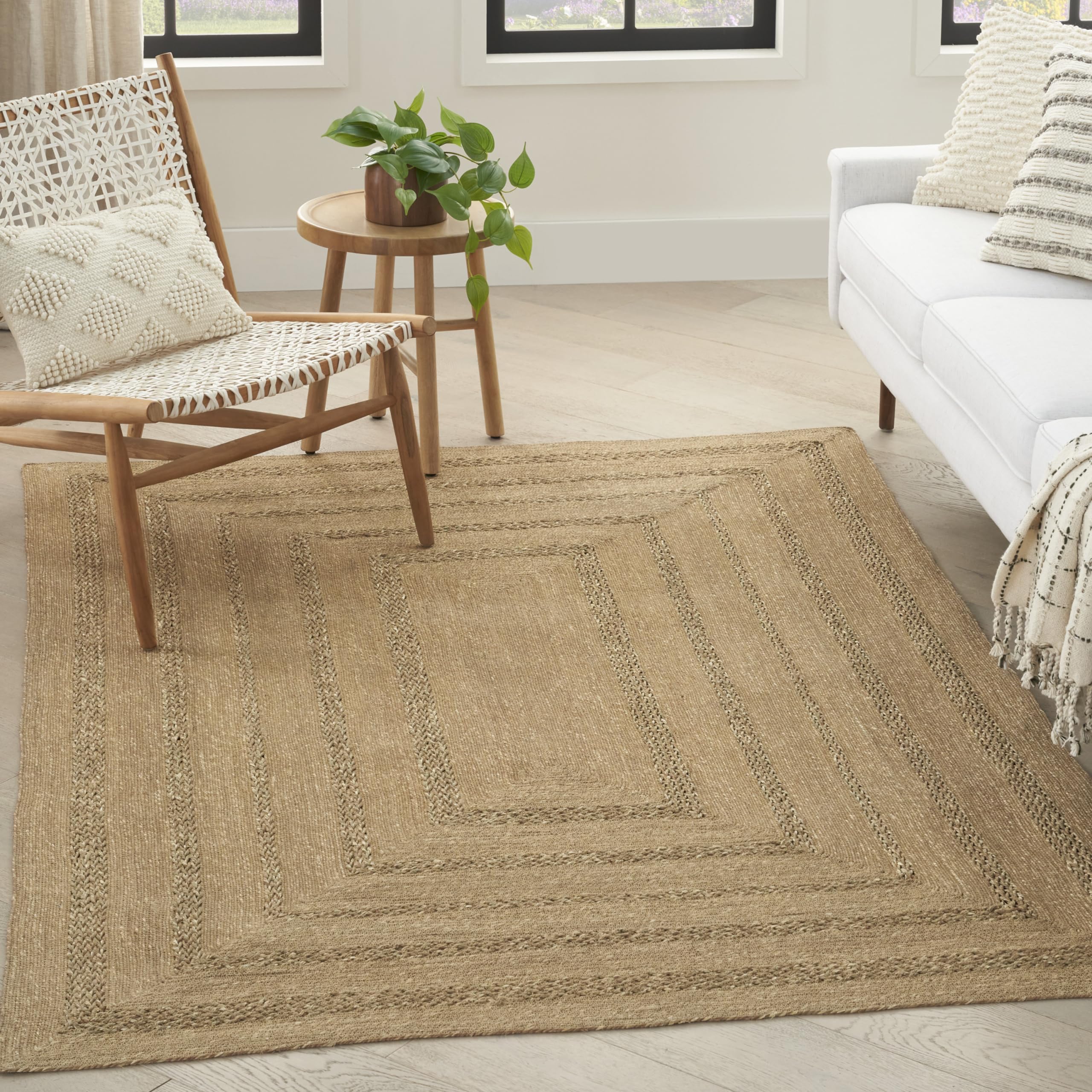 Nourison Natural Seagrass Indoor/Outdoor Natural 5' X 7' Area Rug, Easy Cleaning, Non Shedding, Bed Room, Living Room, Dining Ro