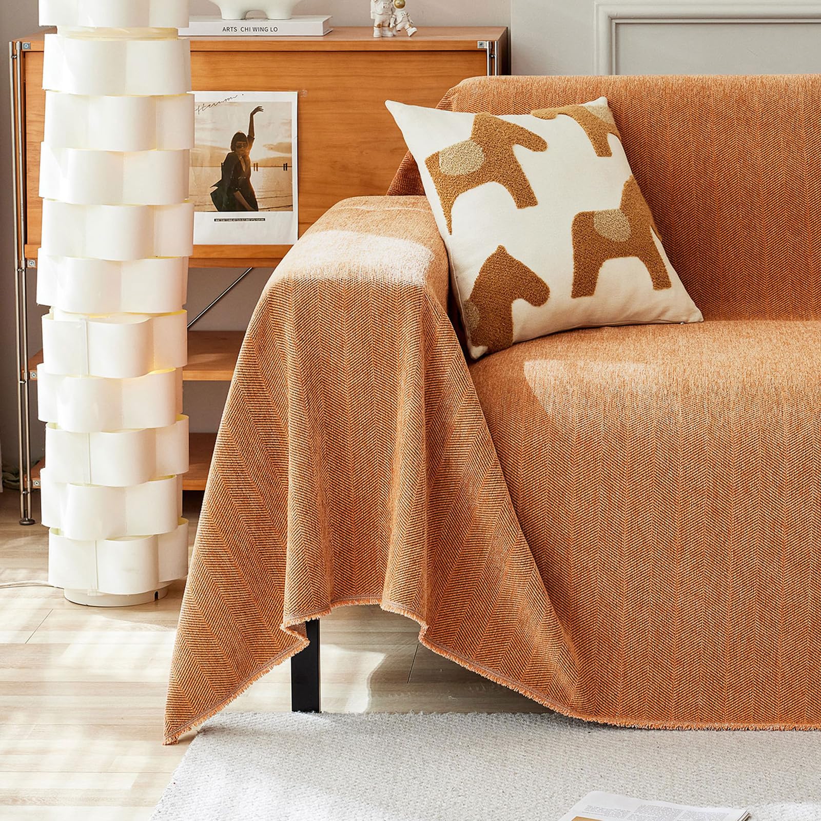 Handontime Dark Orange Sofa Covers Couch Cover For Dogs Colorful Tassel Sofa Seat Cover Lovetseat Cover Pet Couch Cover Bohemian Sofa Cover For Couch Vintage Boho Couch Covers Futon Cover, 91' X150'
