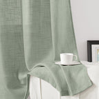 Homeideas Sage Green Linen Sheer Curtains 63 Inches Long 2 Panels Textured Semi Sheer Curtains Farmhouse Curtains Sheer Privacy