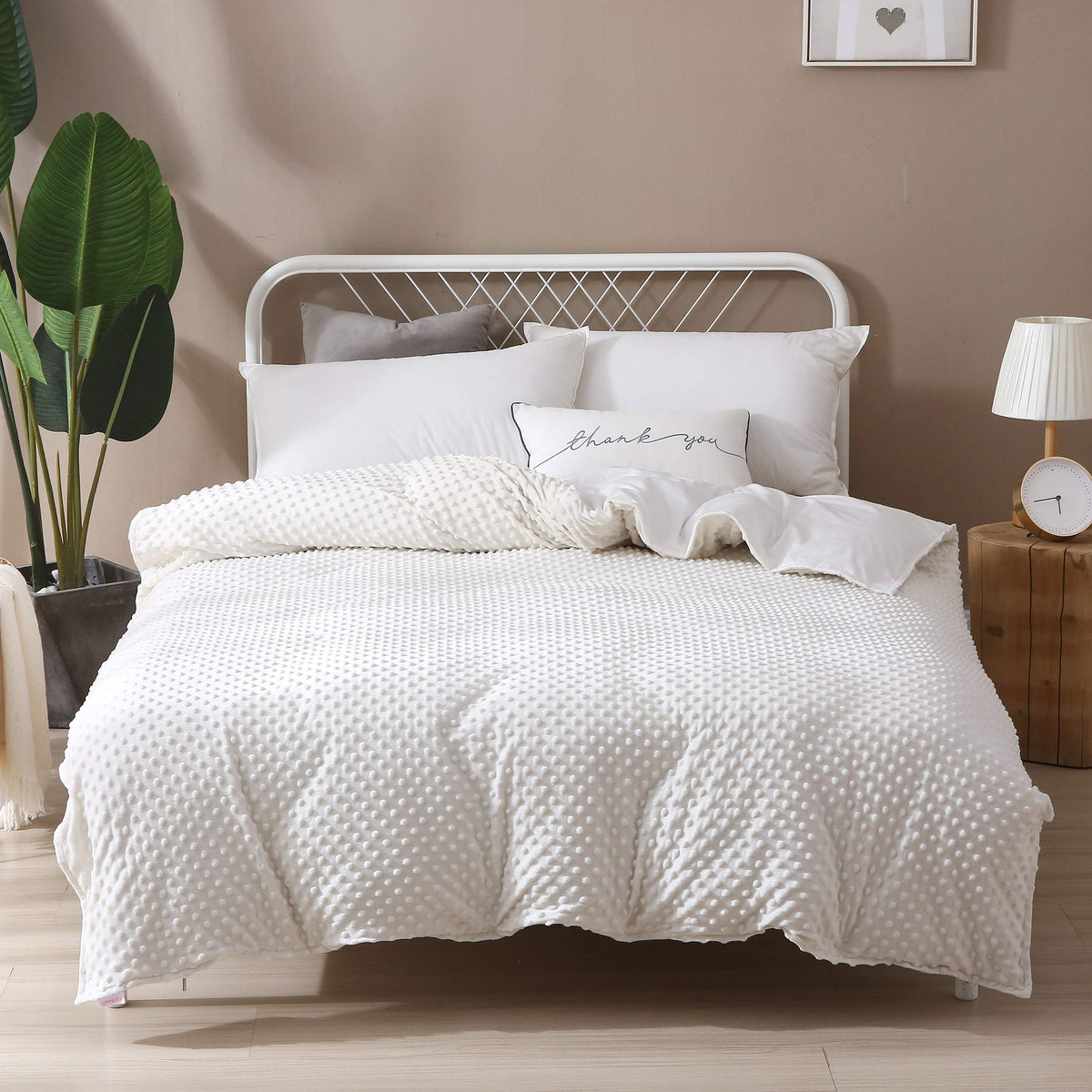 F.Y.Dreams Weighted Blanket Duvet Cover 60X80 Inches With 8 Ties,Zipper On Long Side/Cotton&Minky Dot, Off-White/Just Duvet Cove