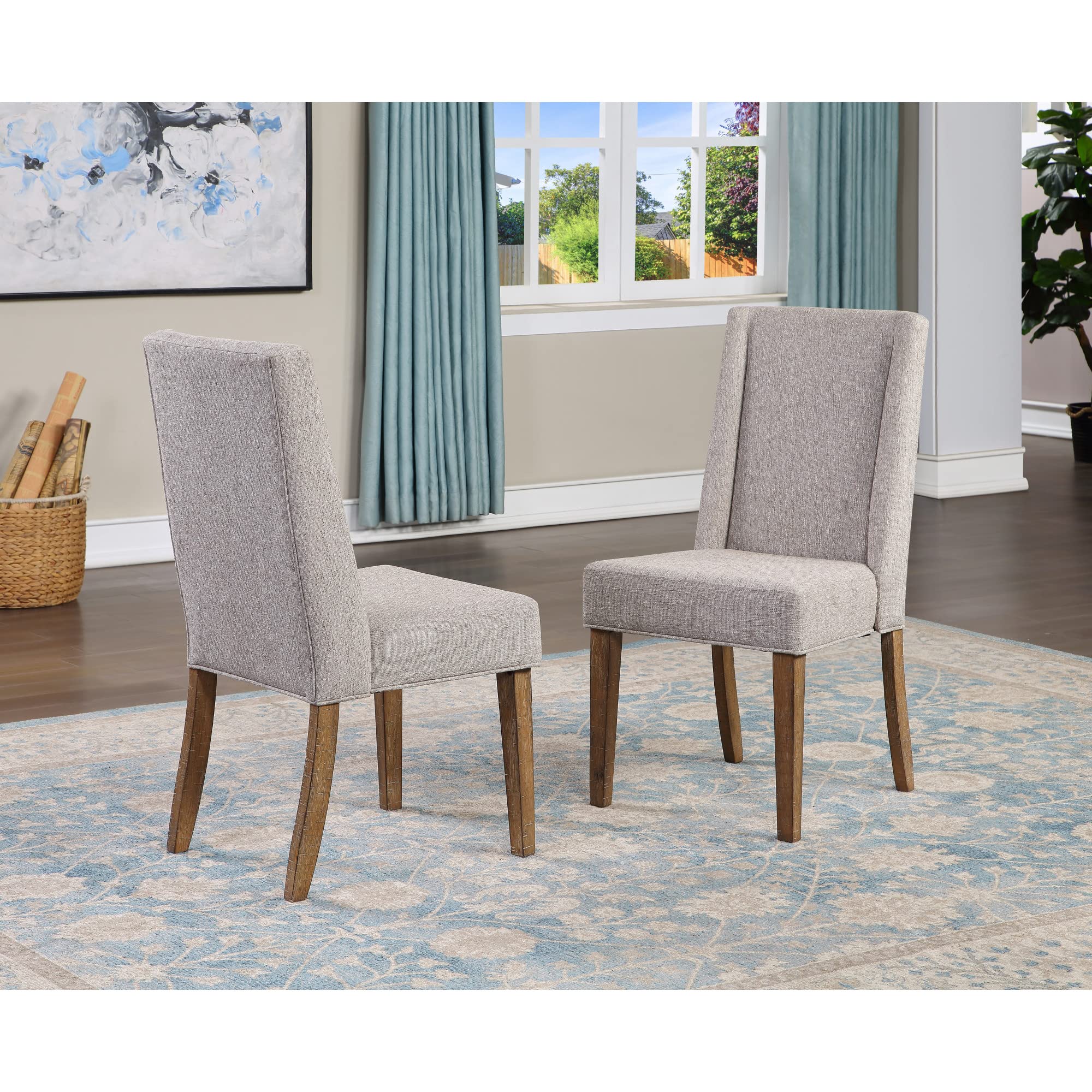 Steve Silver Rustic Ranch Upholstered Distressed Finish, Shaped Wood Seat, Heirloom Feel, Driftwood Brown, Set of 2 Side Chair