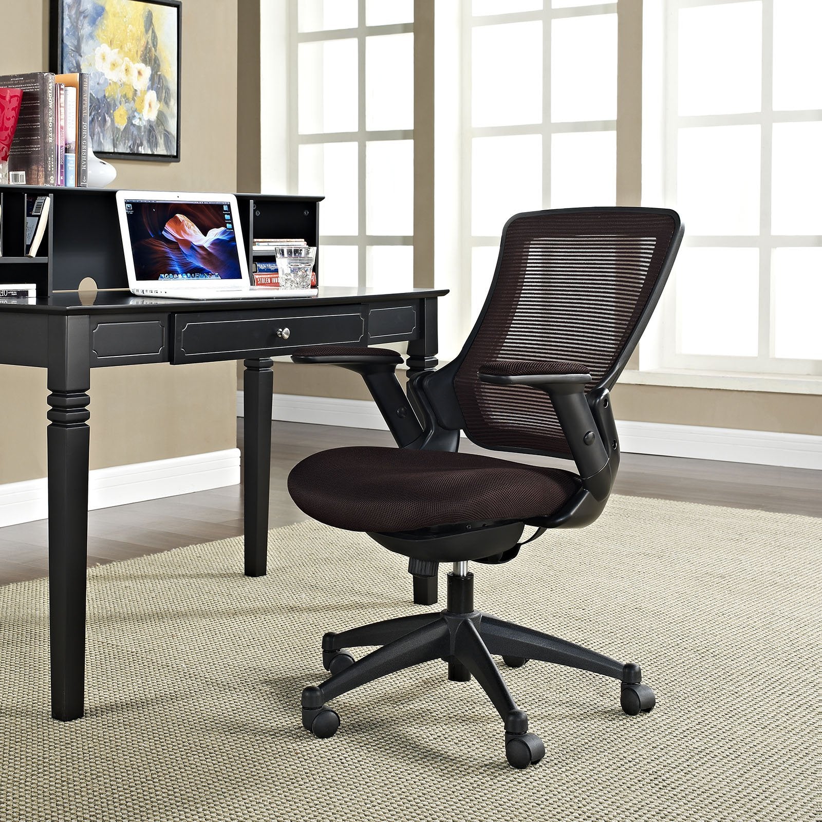Lexmod Aspire Office Chair With Mesh Back And Brown Padded Seat