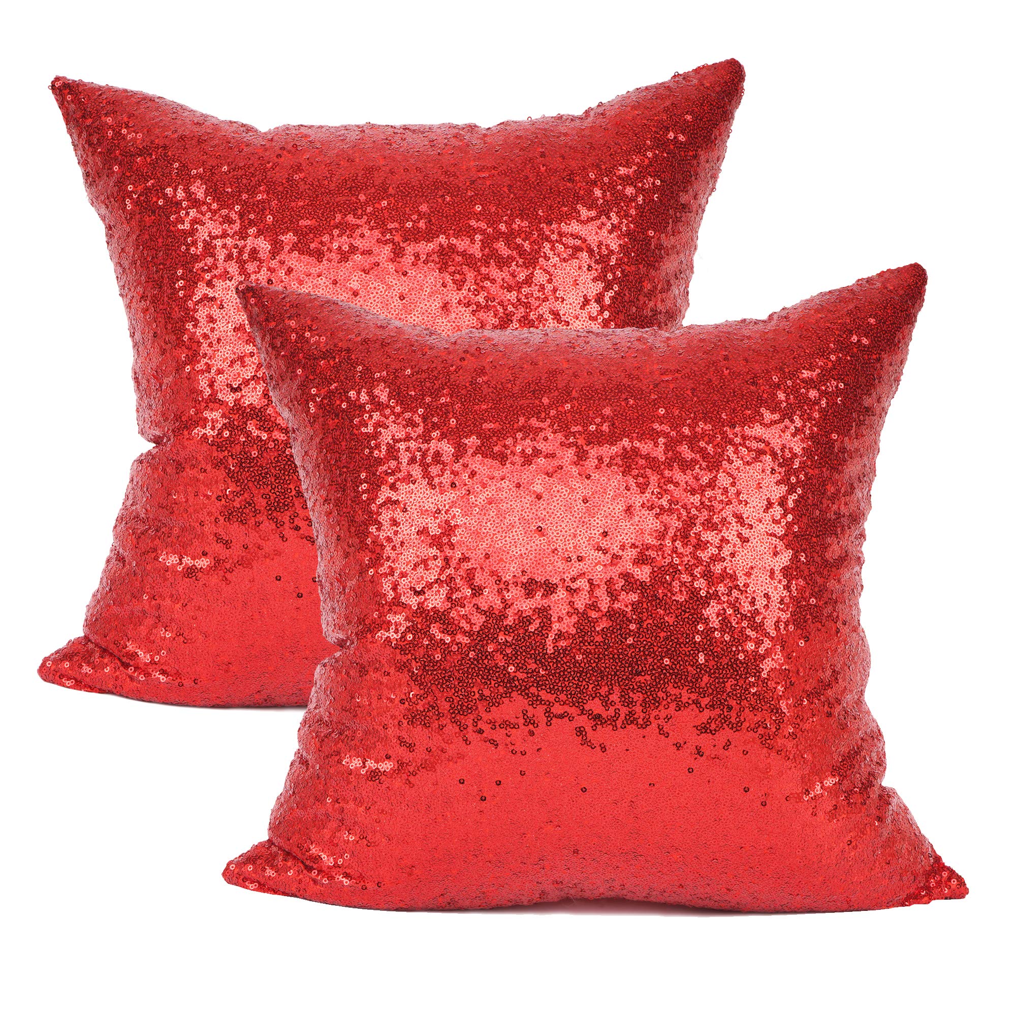 Your Smile Pack Of 2 New Luxury Series Red Bling Decorative Glitzy Sequin & Comfy Satin Solid Throw Pillow Cover Cushion Case Fo