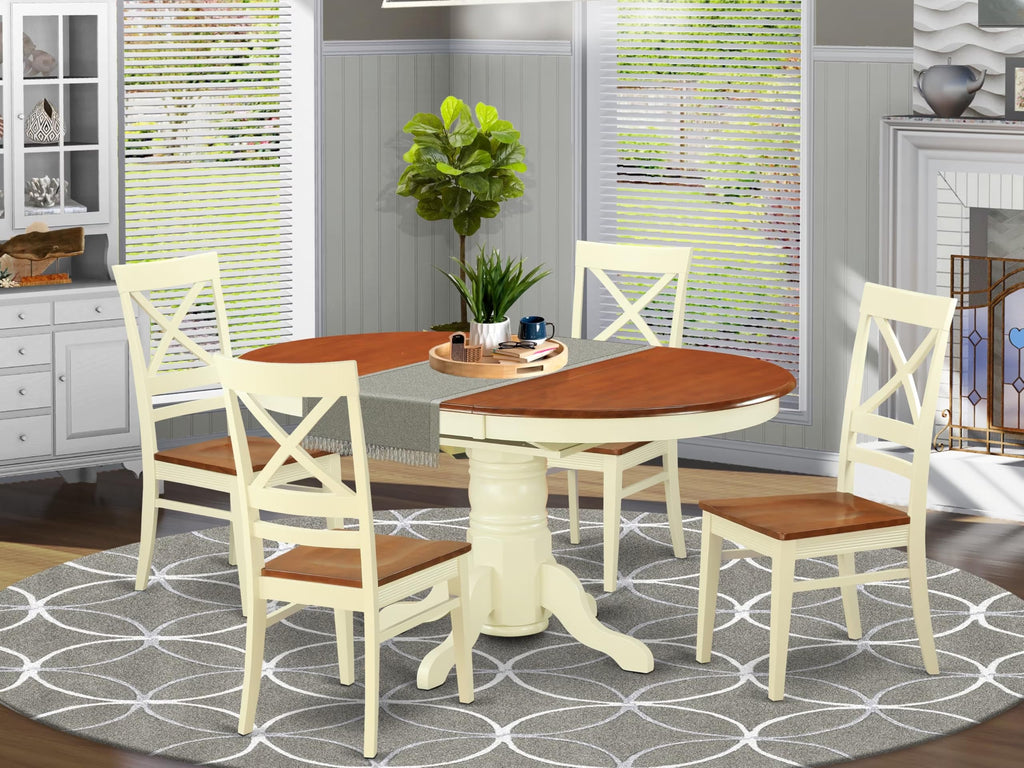 East West Furniture AVQU5-WHI-W 5 Piece Kitchen Table & Chairs Set Includes an Oval Dining Room Table with Butterfly Leaf and 4 Solid Wood Seat Chairs, 42x60 Inch, Buttermilk & Cherry
