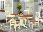 East West Furniture AVQU5-WHI-W 5 Piece Kitchen Table & Chairs Set Includes an Oval Dining Room Table with Butterfly Leaf and 4 Solid Wood Seat Chairs, 42x60 Inch, Buttermilk & Cherry